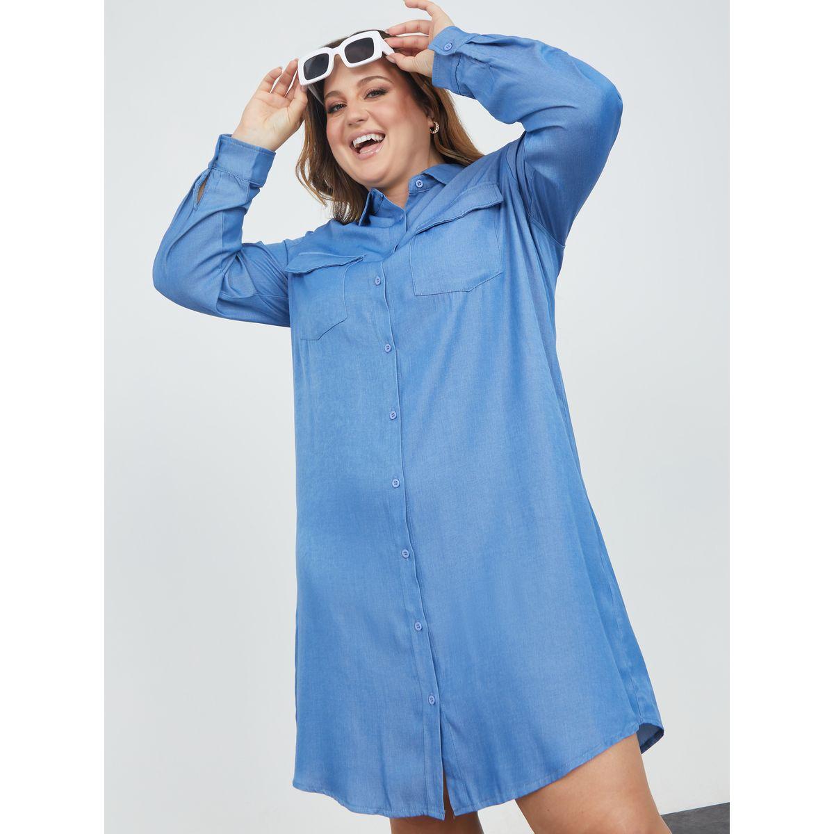 فستان دنيم بطول الركبة ونمط تنورة-women-clothing-dresses-image-2