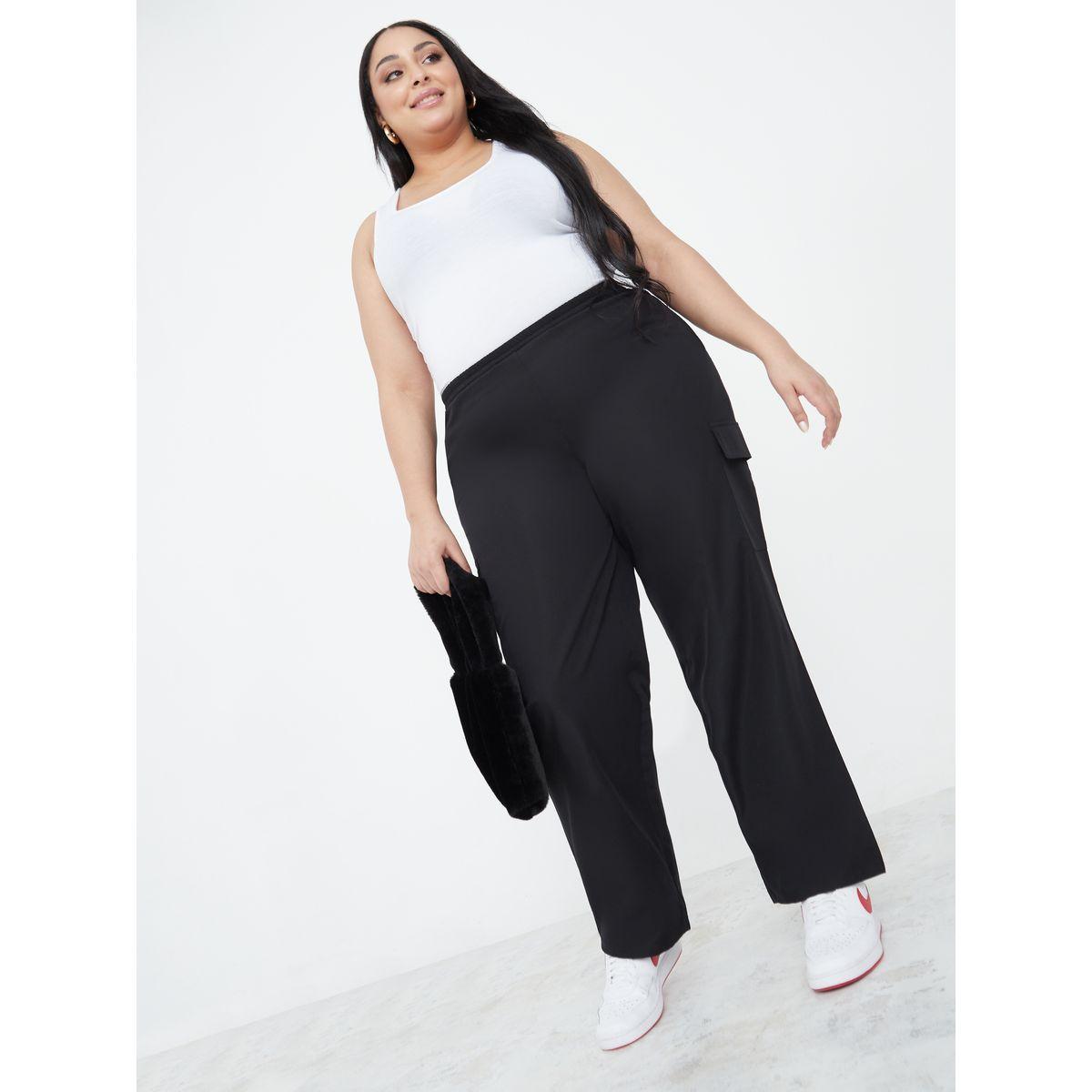 Styli Plus Solid Elastic Waistband Cargo Pants-women-clothing-bottoms-trousers-image-2