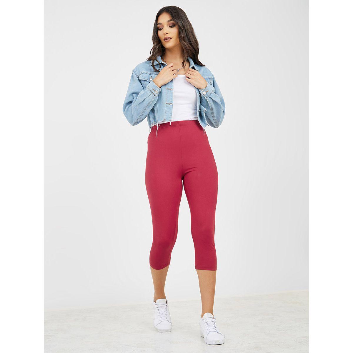 Styli Elasticated Waistband Solid Capri Leggings-women-clothing-bottoms-leggings-image-2
