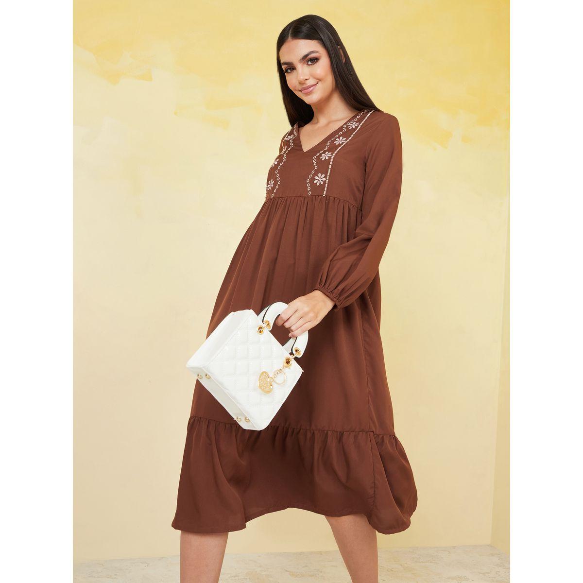 Styli Long Sleeves Embroidered Panel A-Line Midi Dress-women-clothing-dresses-image-1