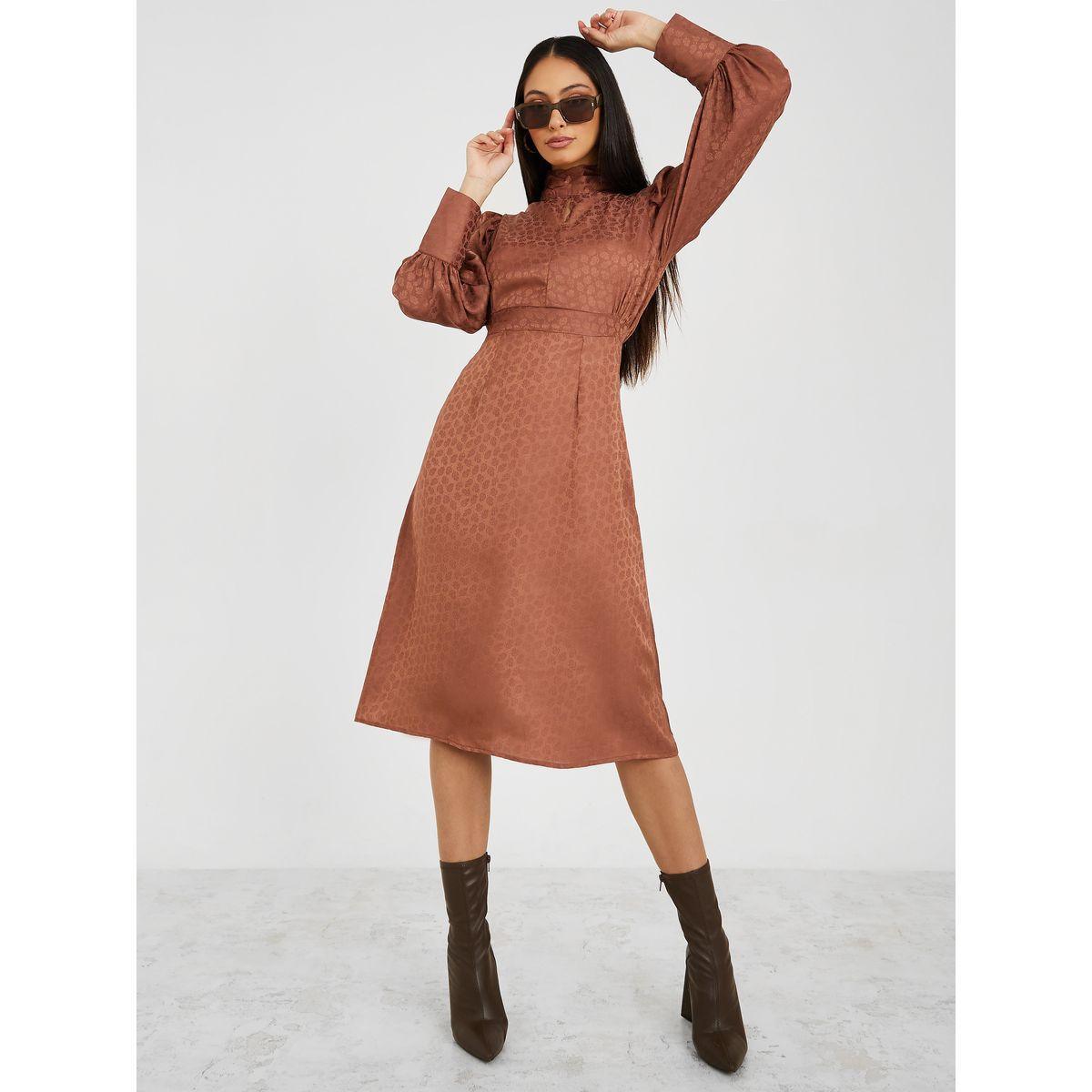 فستان ميدي جاكار باكمام طويلة-women-clothing-dresses-image-1