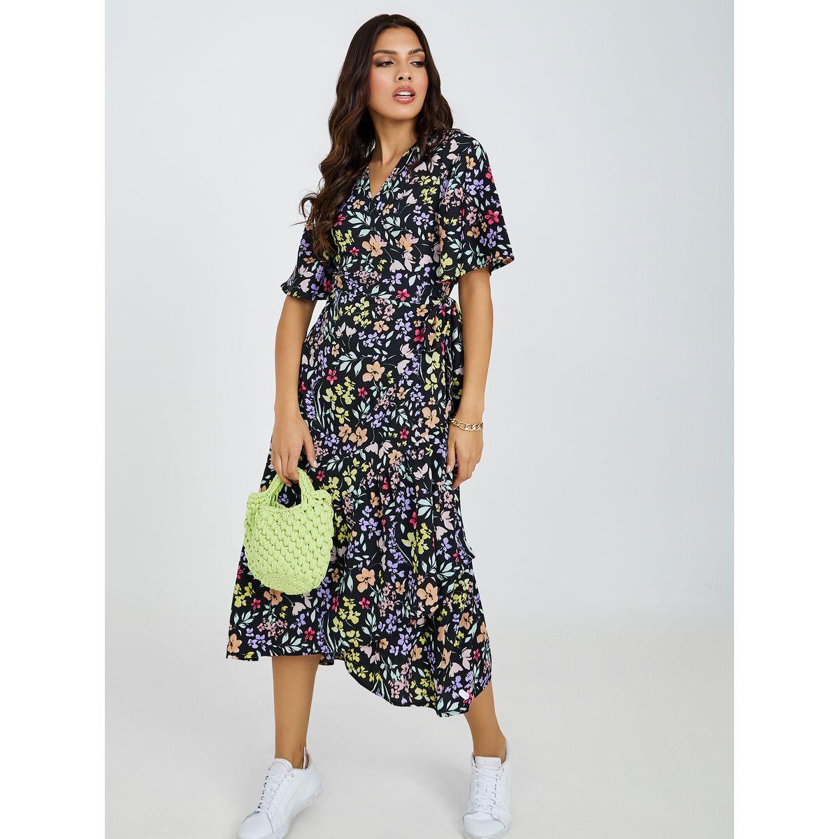 فستان ميدي بنمط لف واكمام قصيرة-women-clothing-dresses-image-1