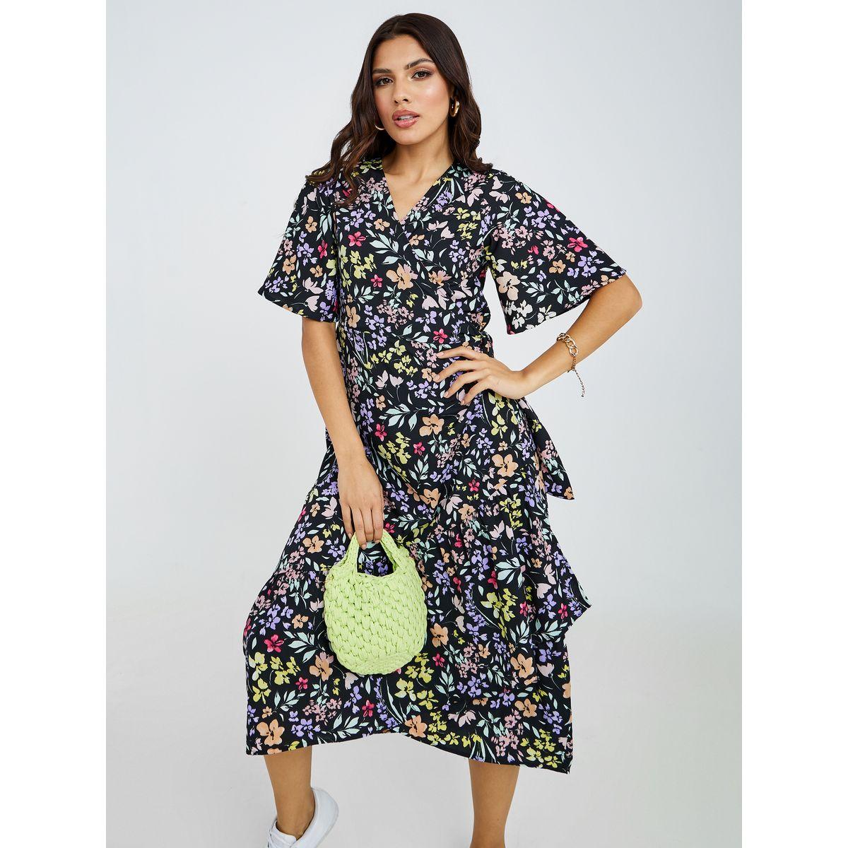 Styli Short Sleeves Floral Print Wrap Around Midi Dress-women-clothing-dresses-image-2