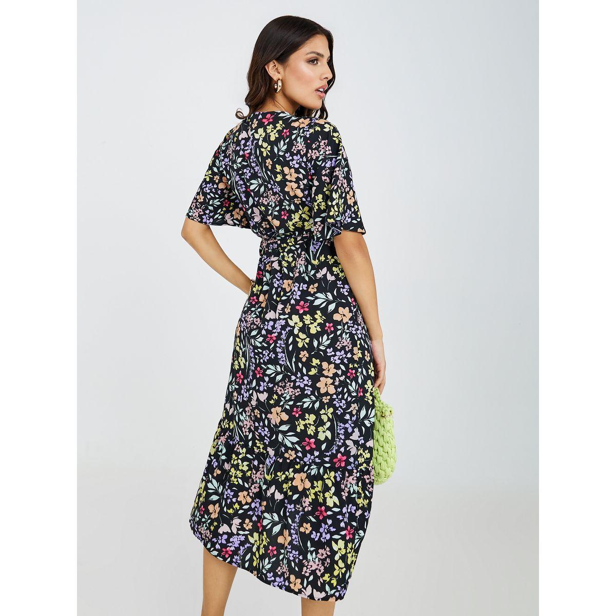 فستان ميدي بنمط لف واكمام قصيرة-women-clothing-dresses-image-4