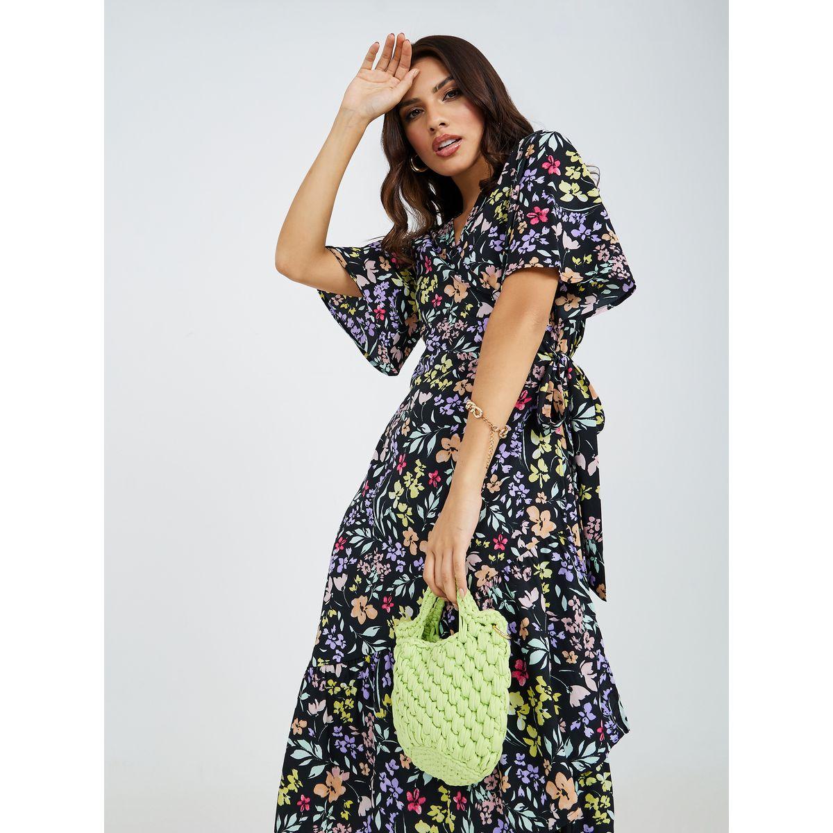 فستان ميدي بنمط لف واكمام قصيرة-women-clothing-dresses-image-5