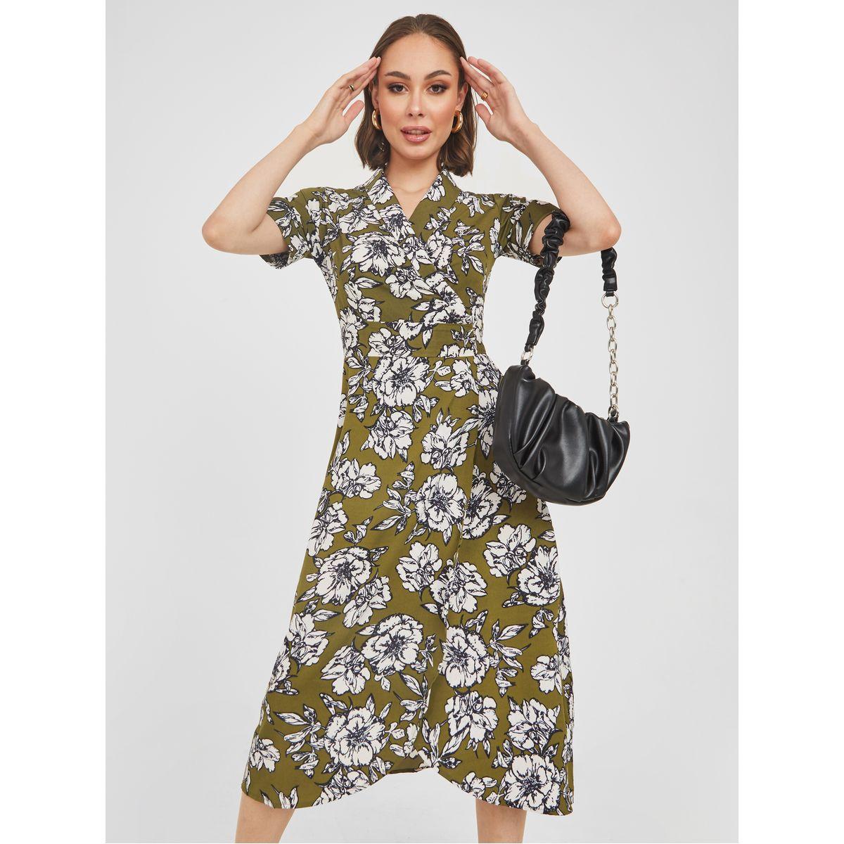 Styli Short Sleeves Floral Print Wrap Midi Dress-women-clothing-dresses-image-1