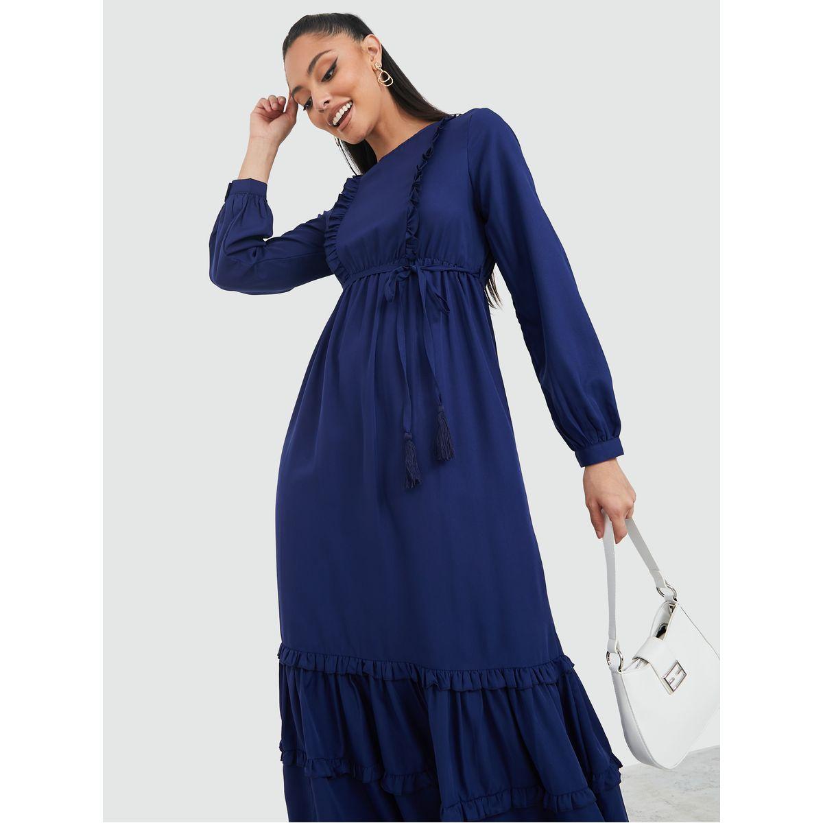فستان طويل بكسرات واكمام طويلة-women-clothing-dresses-image-2