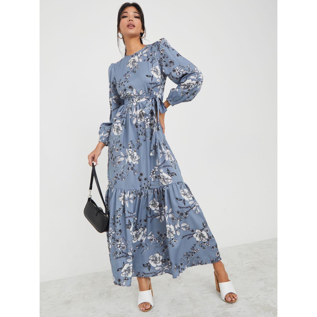 فستان طويل مطبع بزهور واكمام طويلة-women-clothing-dresses-image-1