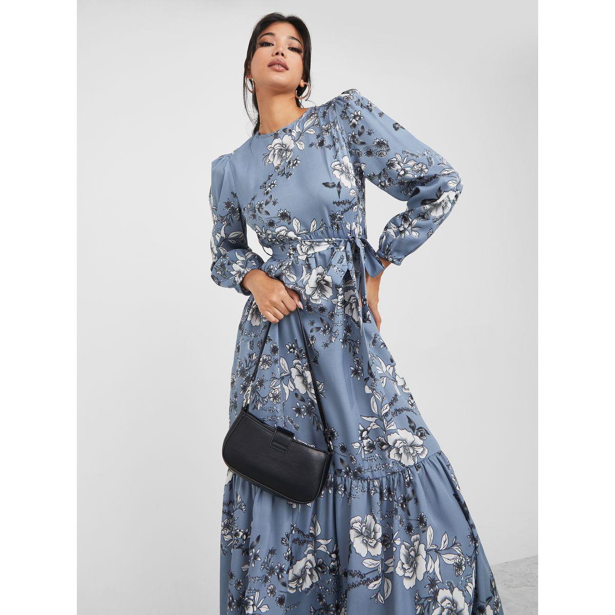فستان طويل مطبع بزهور واكمام طويلة-women-clothing-dresses-image-2