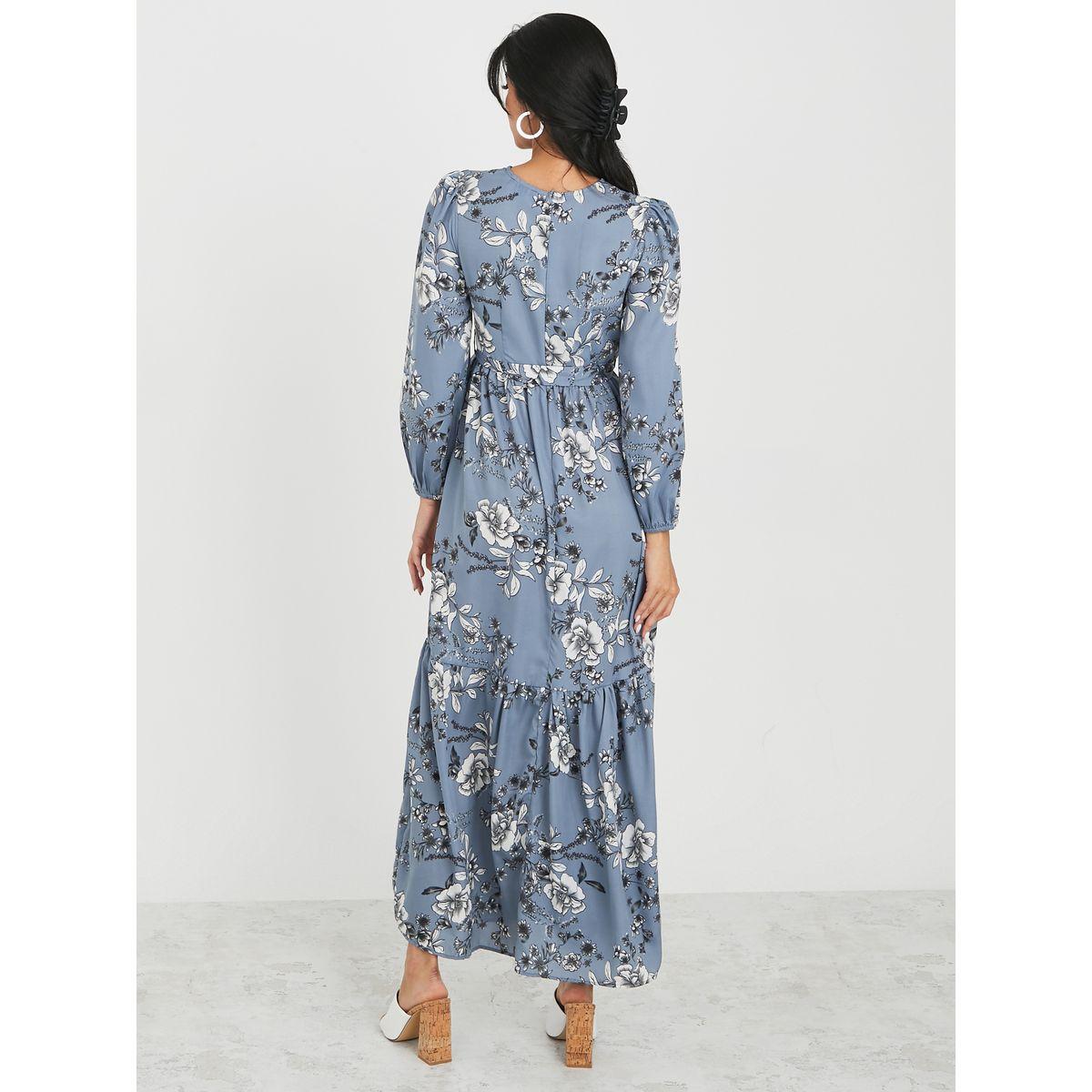 فستان طويل مطبع بزهور واكمام طويلة-women-clothing-dresses-image-4