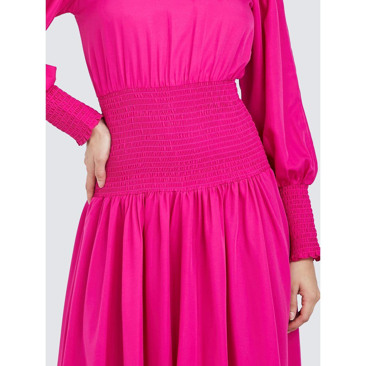 Styli Cuffed Volume Sleeves Shirred Detail A-Line Maxi Dress-women-clothing-dresses-image-3
