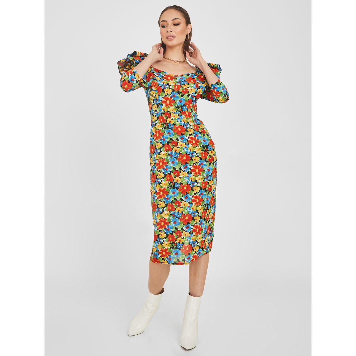 فستان ميدي مطبع بزهور-women-clothing-dresses-image-1