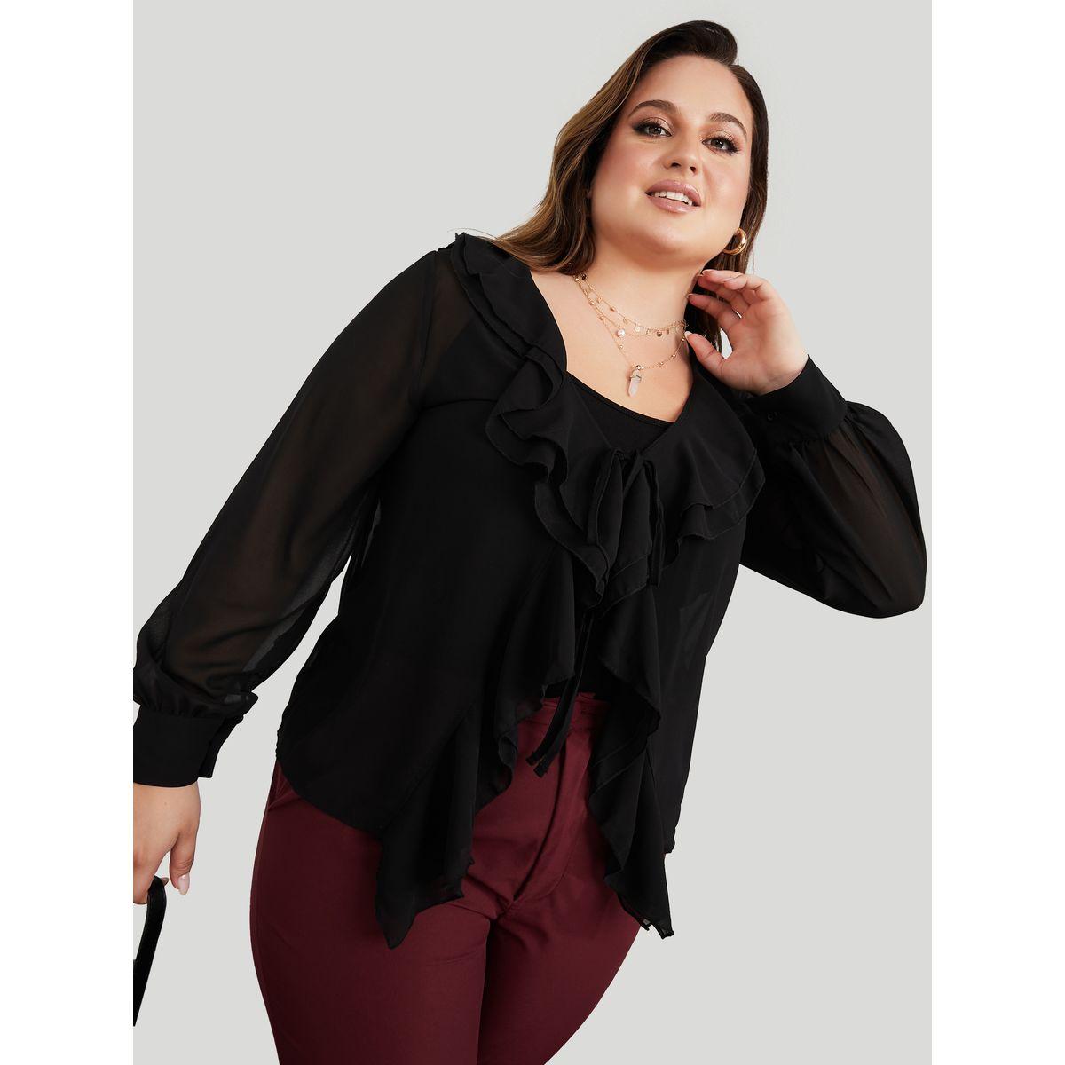 بلوزة مزينة بكشكش مع اكمام طويلة-women-clothing-shirtsandblouses-blouses-image-1