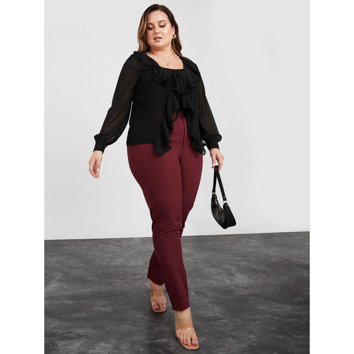 بلوزة مزينة بكشكش مع اكمام طويلة-women-clothing-shirtsandblouses-blouses-image-2