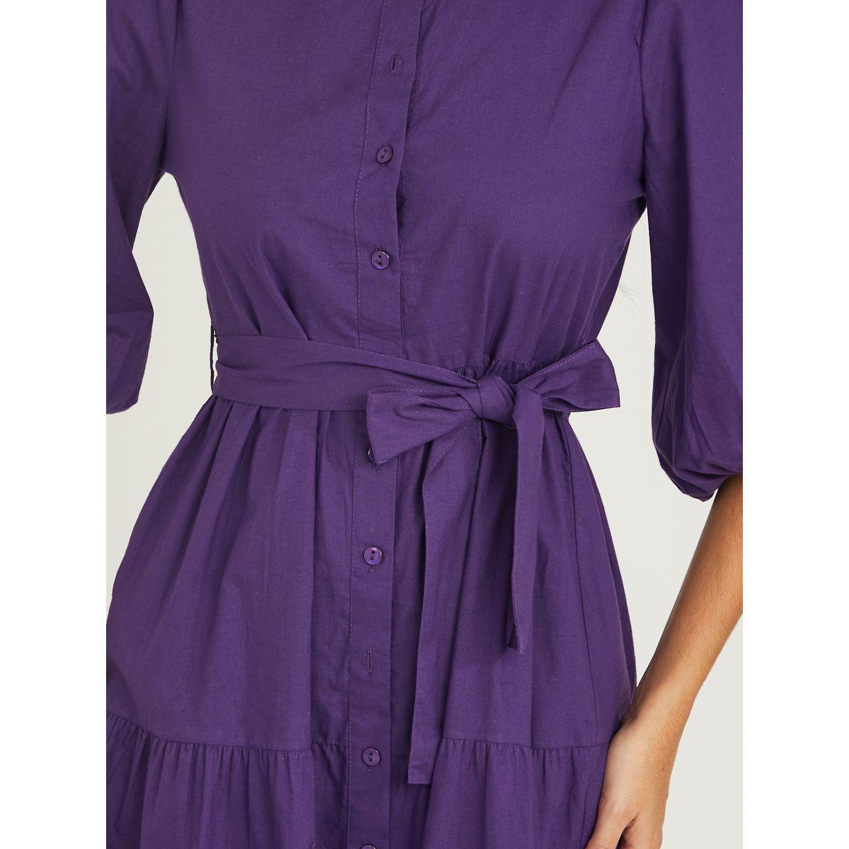 فستان ميدي بكسرات ورباط خصر-women-clothing-dresses-image-3