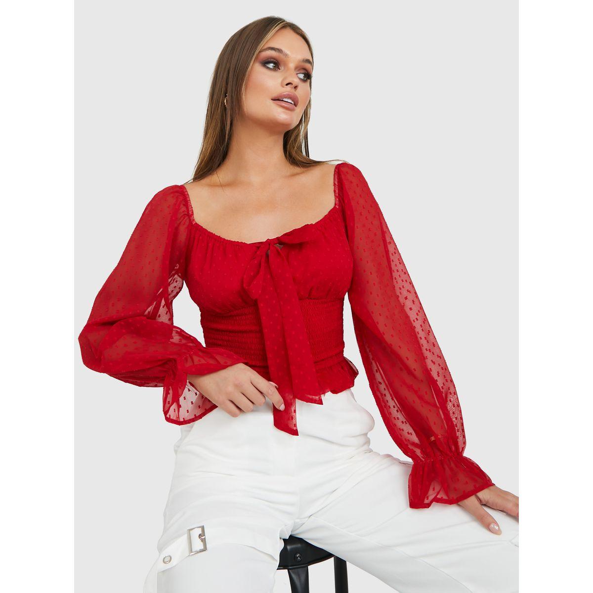 Styli Sweetheart Neck Swiss Dot Fitted Blouse-women-clothing-shirtsandblouses-blouses-image-1