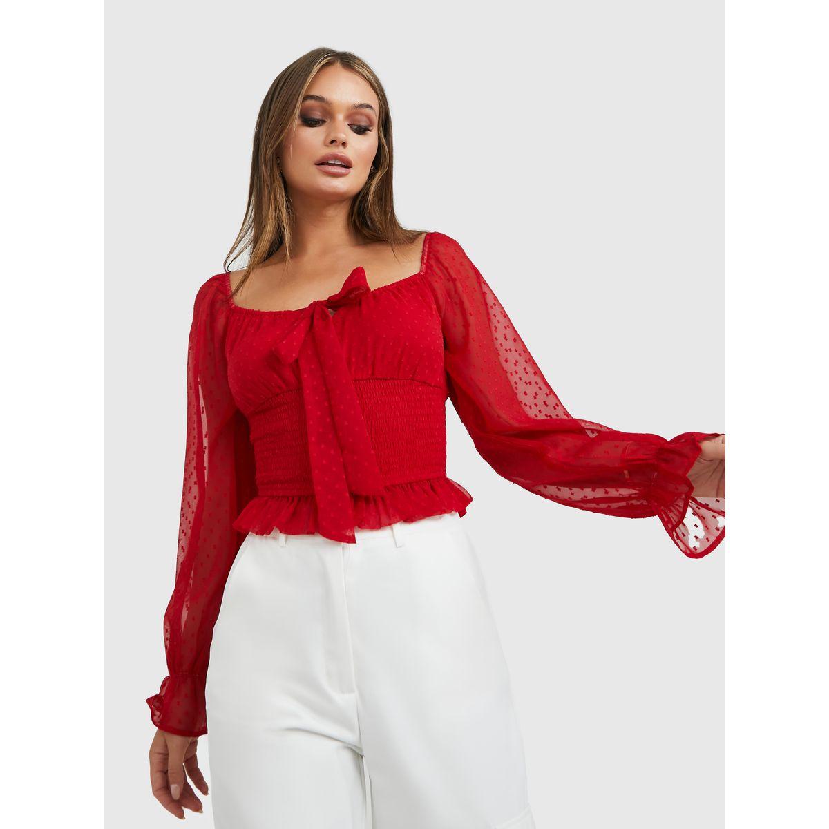 بلوزة مطبعة بنقاط بولكا مع اربطة-women-clothing-shirtsandblouses-blouses-image-3