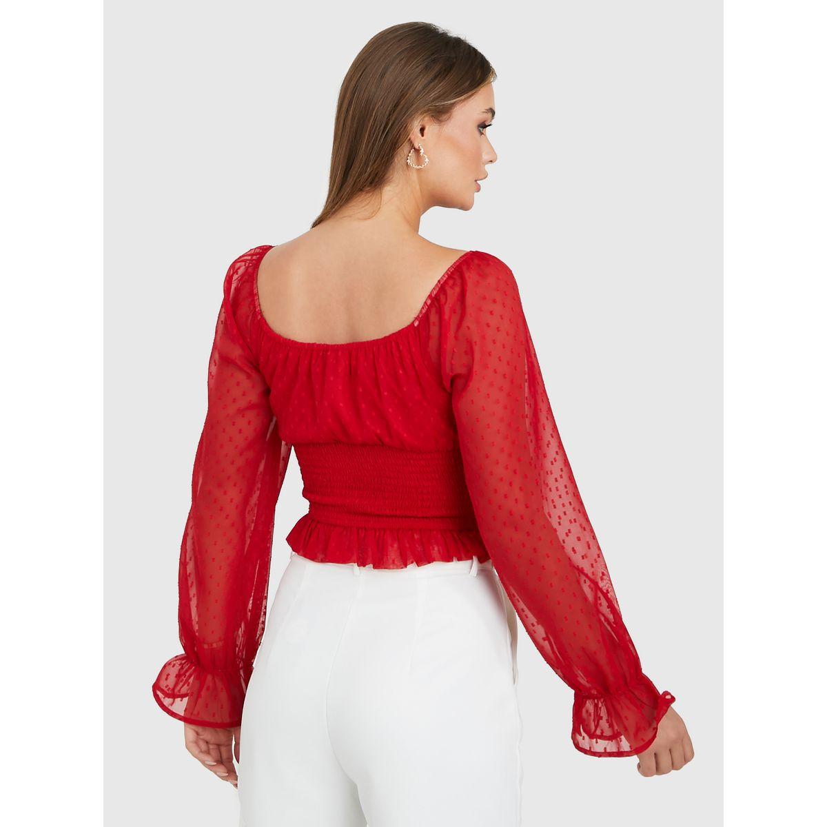 بلوزة مطبعة بنقاط بولكا مع اربطة-women-clothing-shirtsandblouses-blouses-image-5