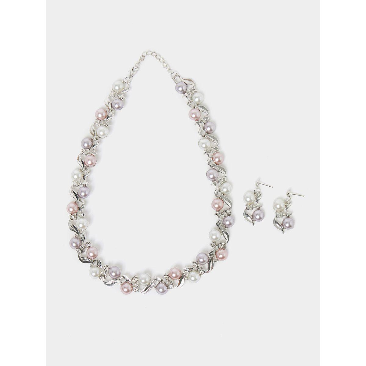 Styli Embellished Pearl Necklace and Earrings Set-women-watchesandjewellery-jewellery-jewellerysets-image-2