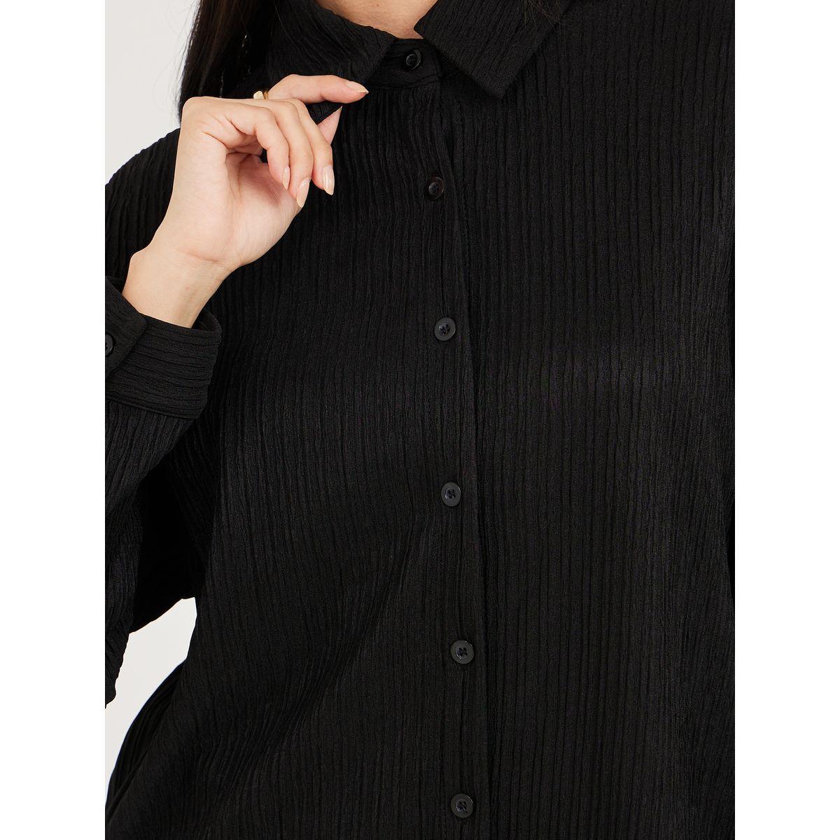 Styli Textured Longline Shirt and Wide Leg Trouser Co-Ord Set-women-clothing-coordsets-image-4