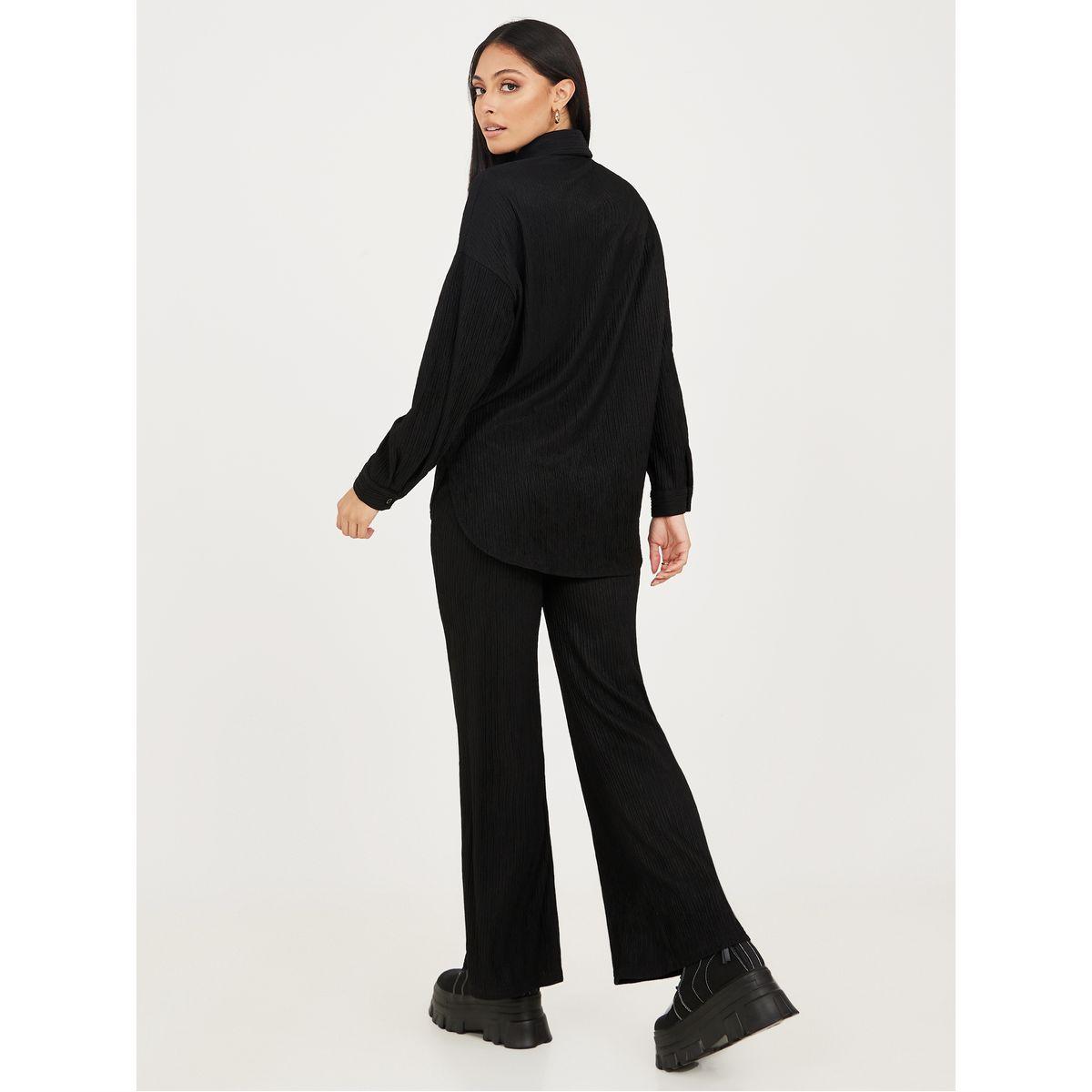 Styli Textured Longline Shirt and Wide Leg Trouser Co-Ord Set-women-clothing-coordsets-image-6