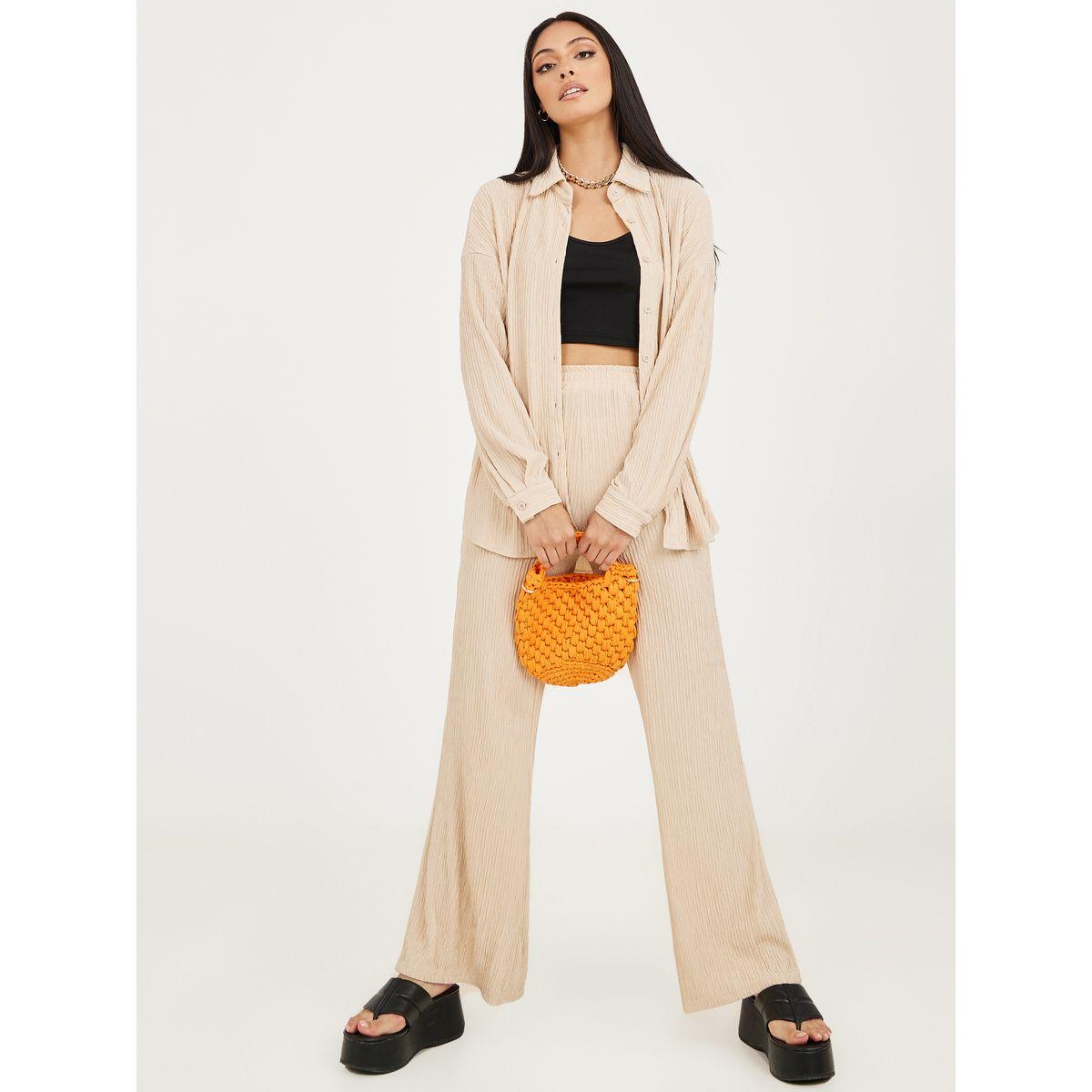 Styli Textured Longline Shirt and Wide Leg Trouser Co-Ord Set-women-clothing-coordsets-image-1