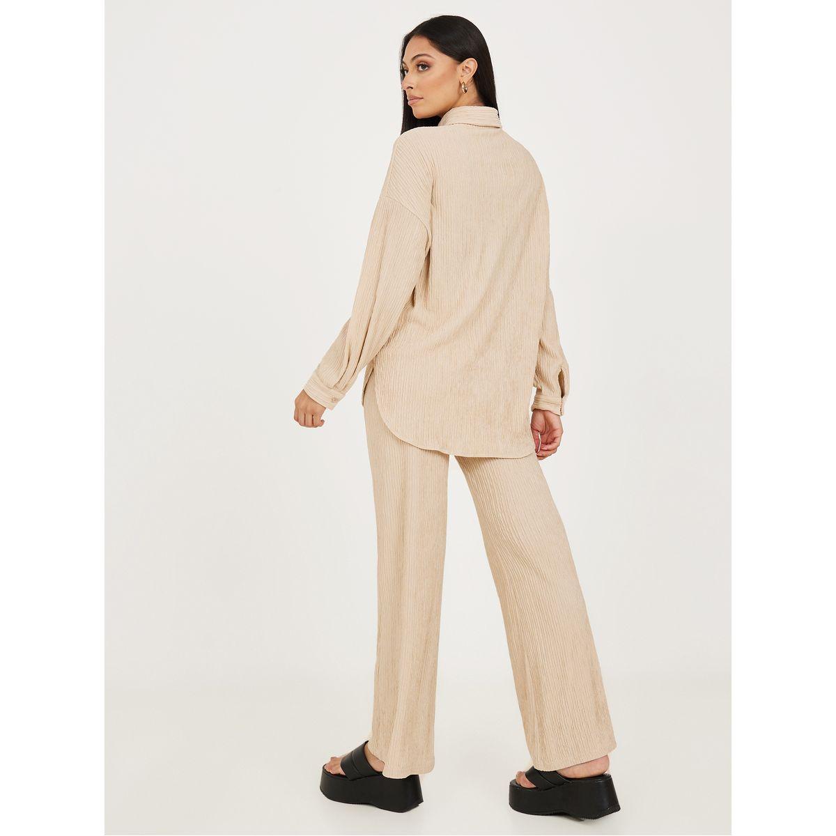 Styli Textured Longline Shirt and Wide Leg Trouser Co-Ord Set-women-clothing-coordsets-image-6