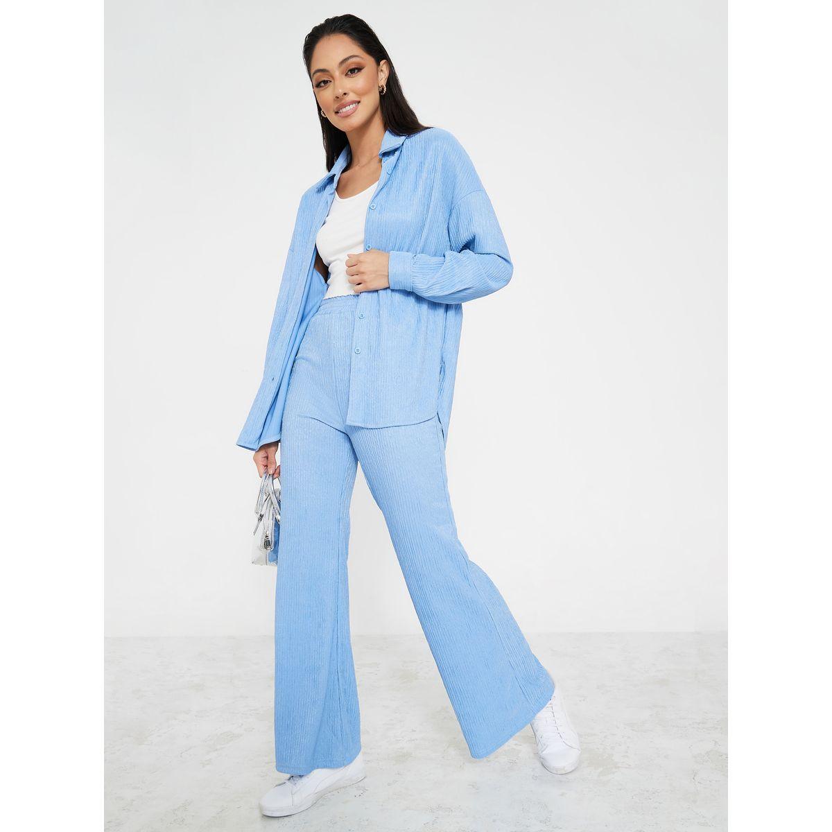 Styli Crinkled Longline Shirt & Trouser Co-Ord Set-women-clothing-coordsets-image-1