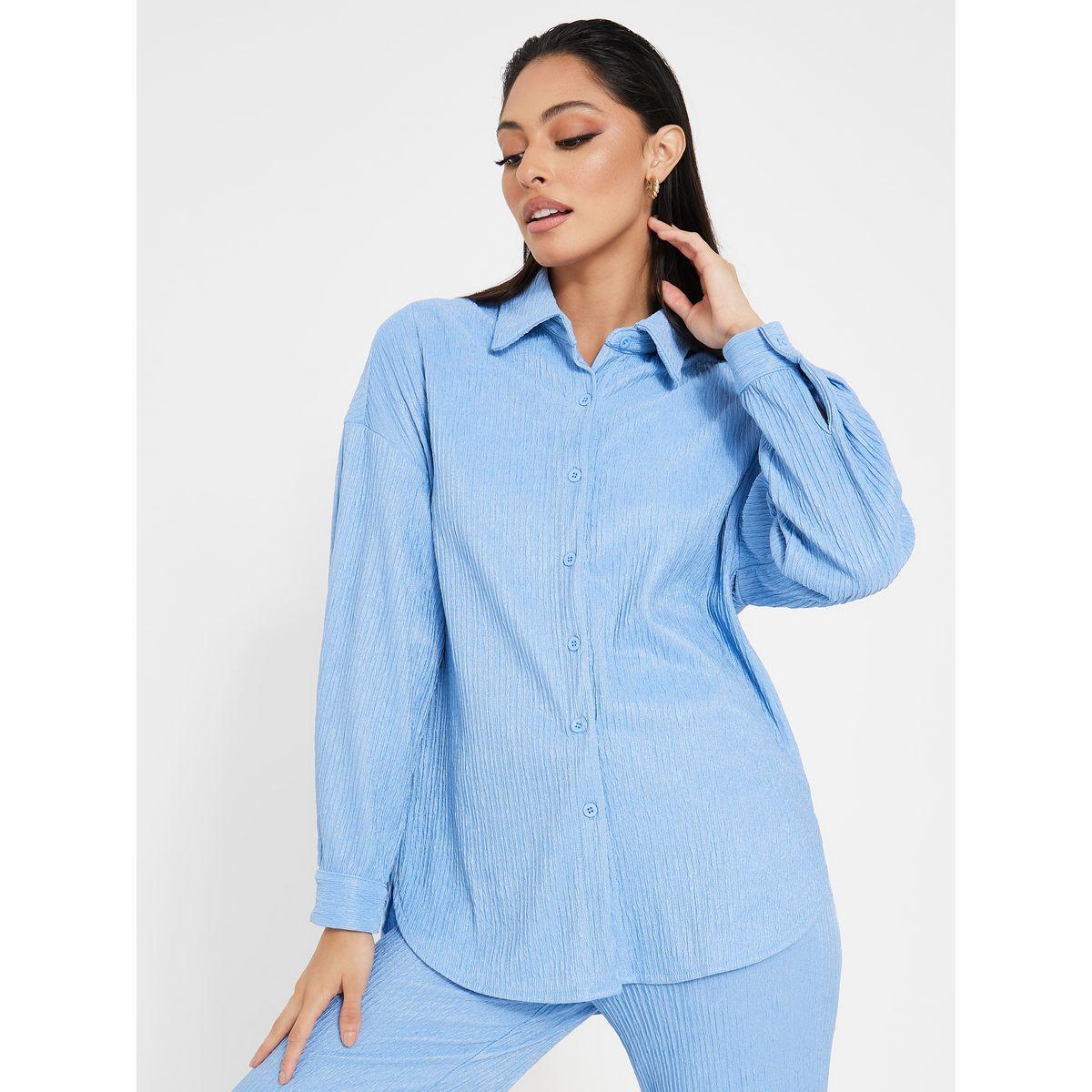 Styli Crinkled Longline Shirt & Trouser Co-Ord Set-women-clothing-coordsets-image-4