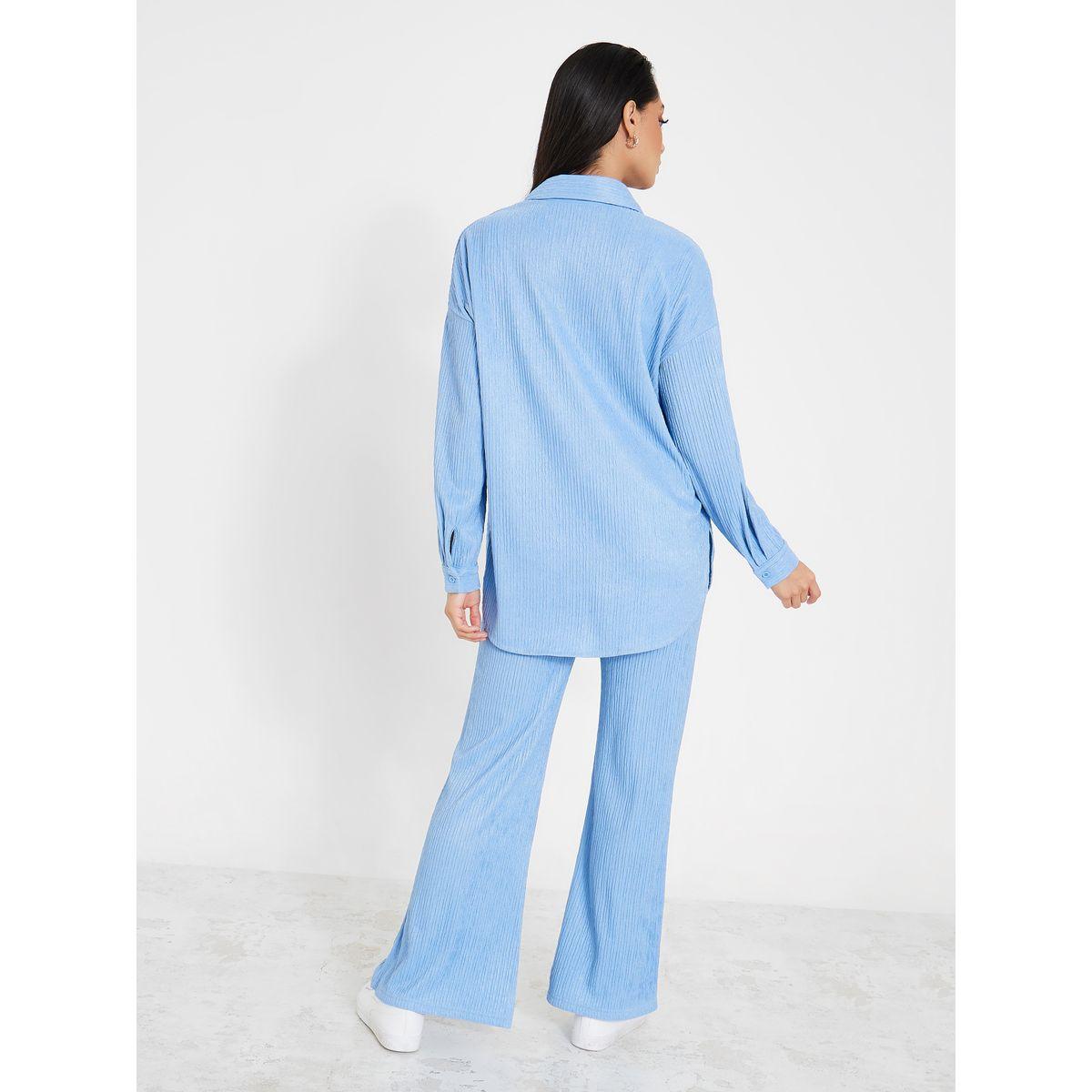 Styli Crinkled Longline Shirt & Trouser Co-Ord Set-women-clothing-coordsets-image-7