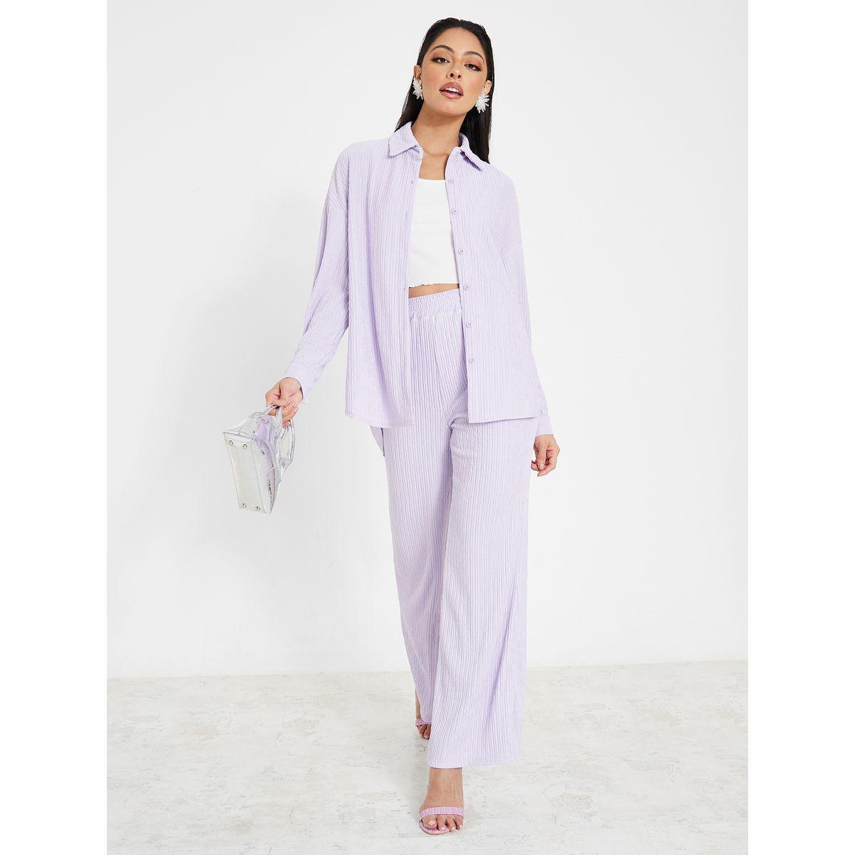 Styli Crinkled Longline Shirt & Trouser Co-Ord Set-women-clothing-coordsets-image-1