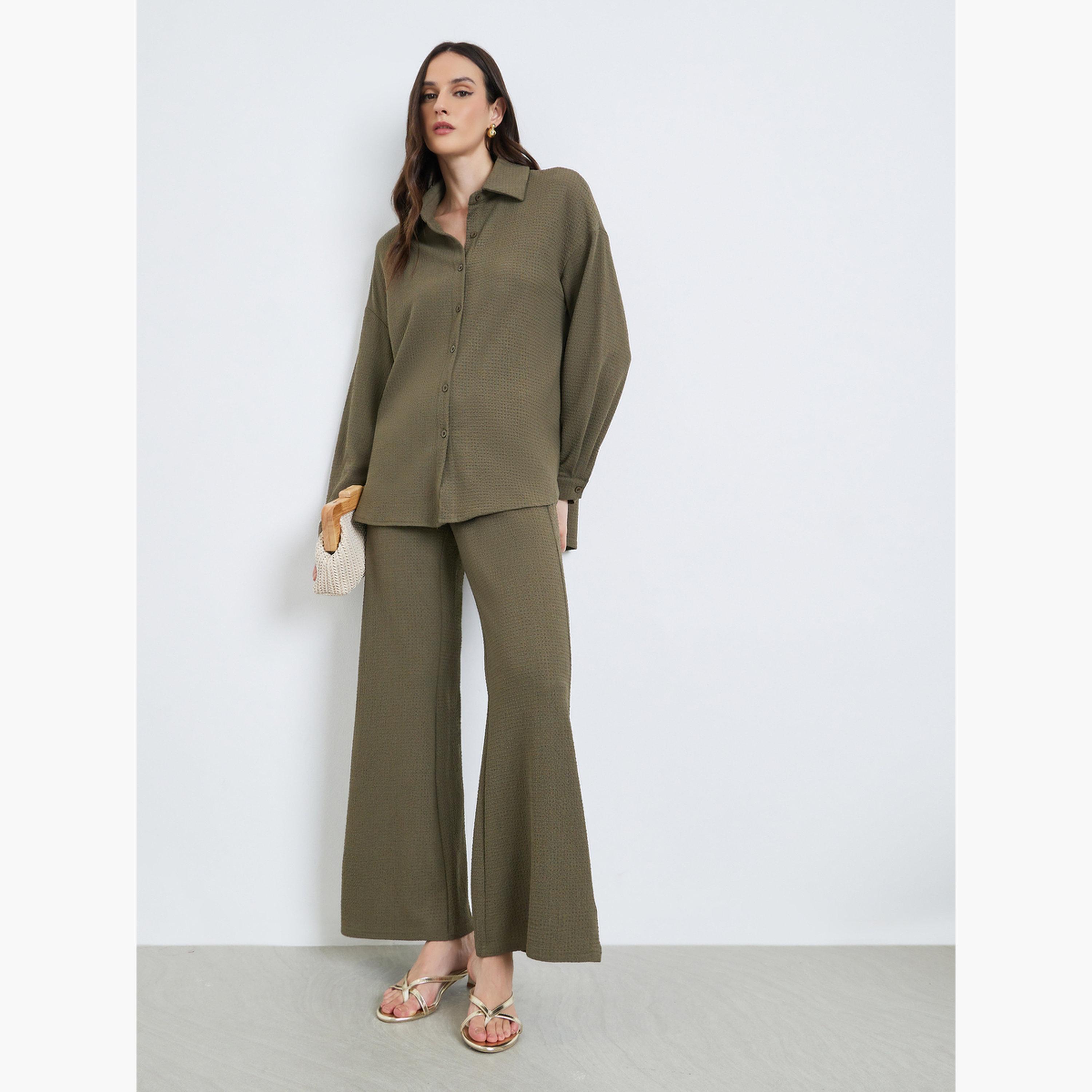 Styli Women Textured Longline Shirt and Trousers Co-Ords-women-clothing-coordsets-image-1