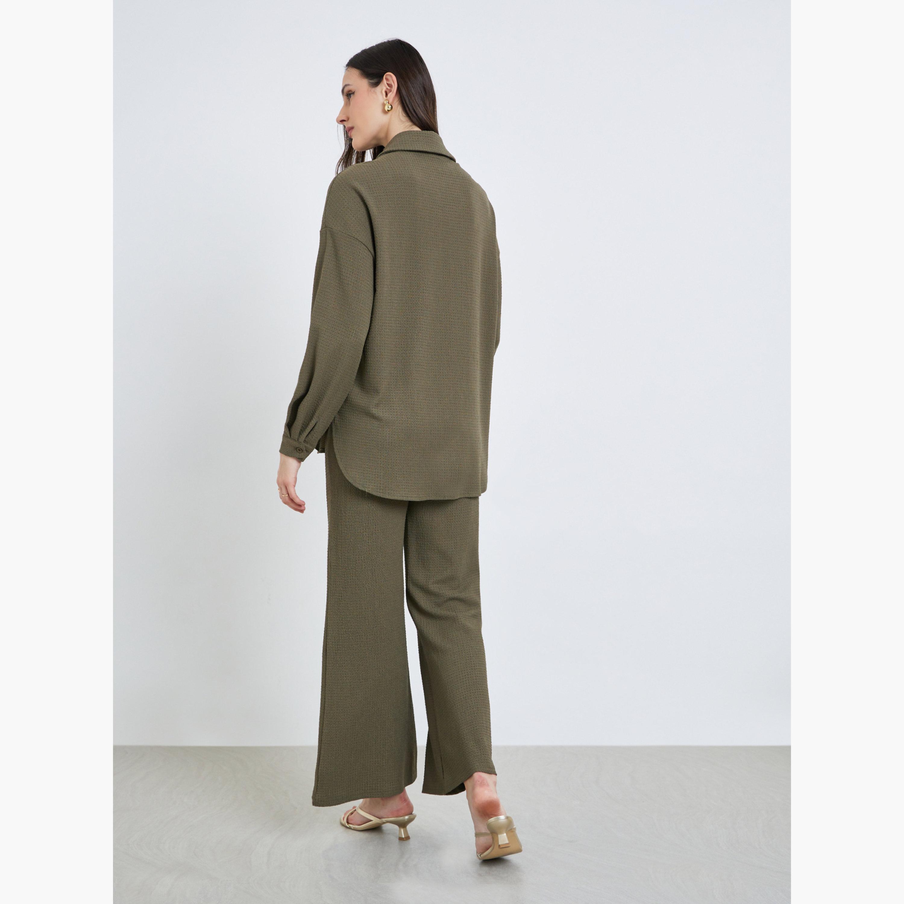 Styli Women Textured Longline Shirt and Trousers Co-Ords-women-clothing-coordsets-image-3