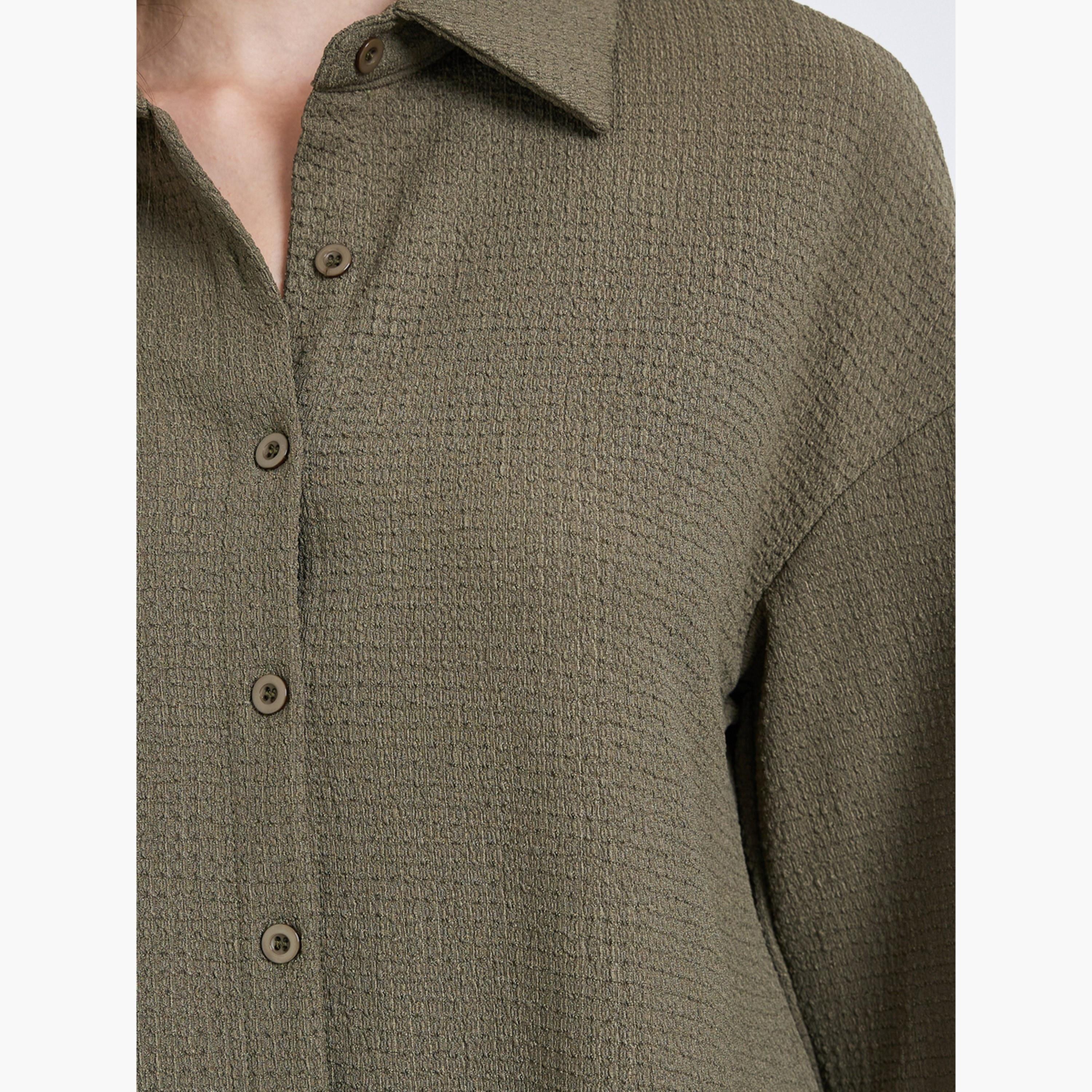 طقم قميص طويل وبنطال بقماش بارز-women-clothing-coordsets-image-5