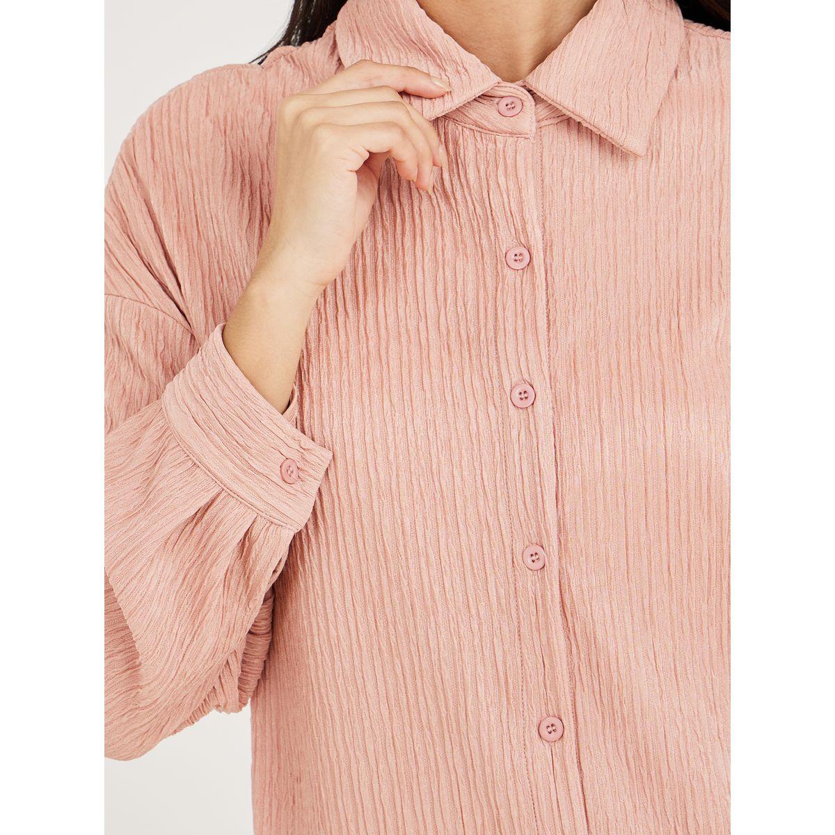 Styli Textured Longline Shirt and Wide Leg Trouser Co-Ord Set-women-clothing-coordsets-image-4