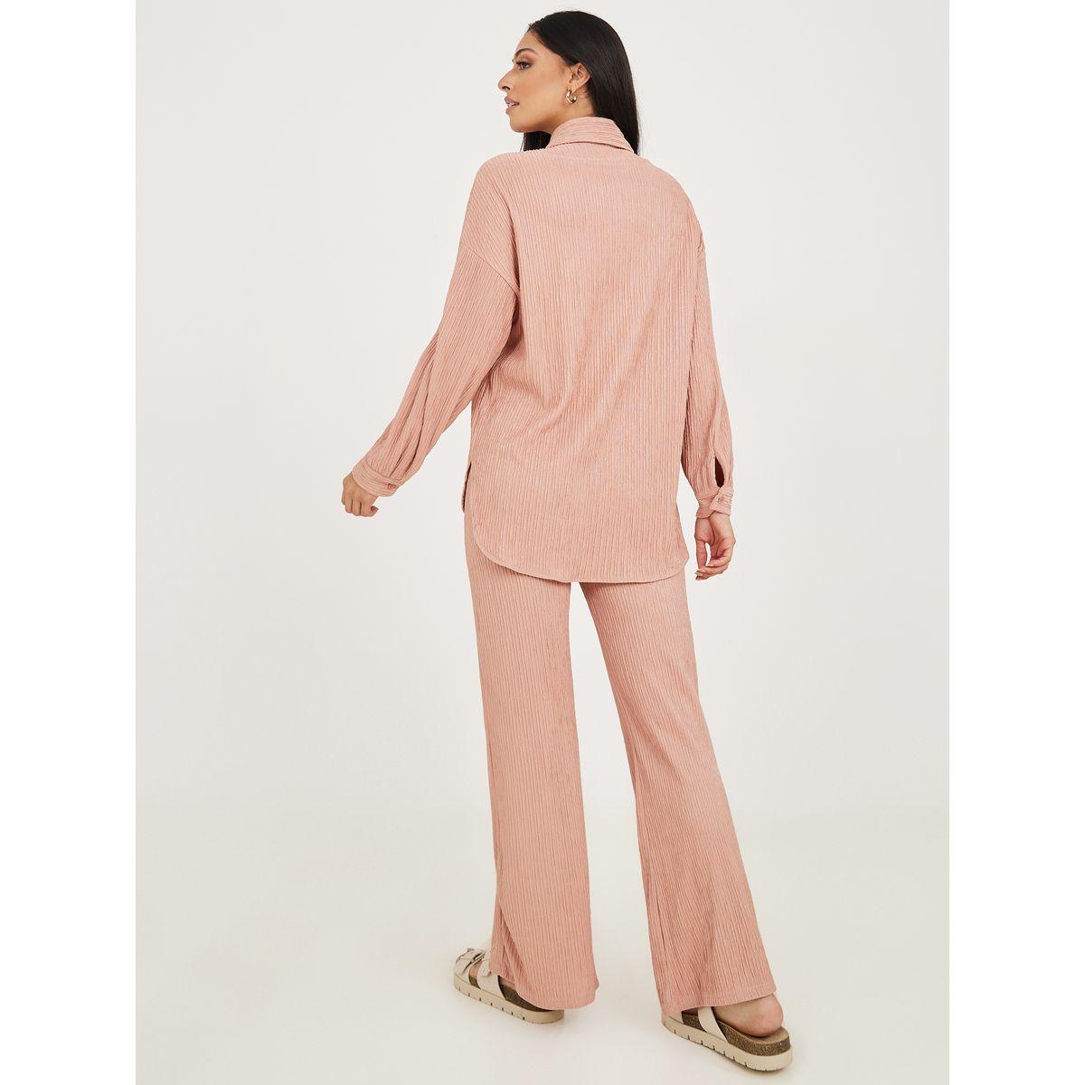 Styli Textured Longline Shirt and Wide Leg Trouser Co-Ord Set-women-clothing-coordsets-image-6