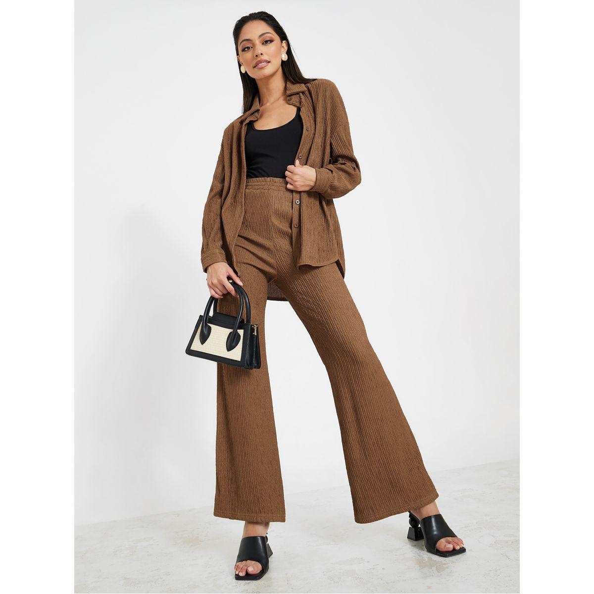 Styli Crinkled Longline Shirt & Trouser Co-Ord Set-women-clothing-coordsets-image-1