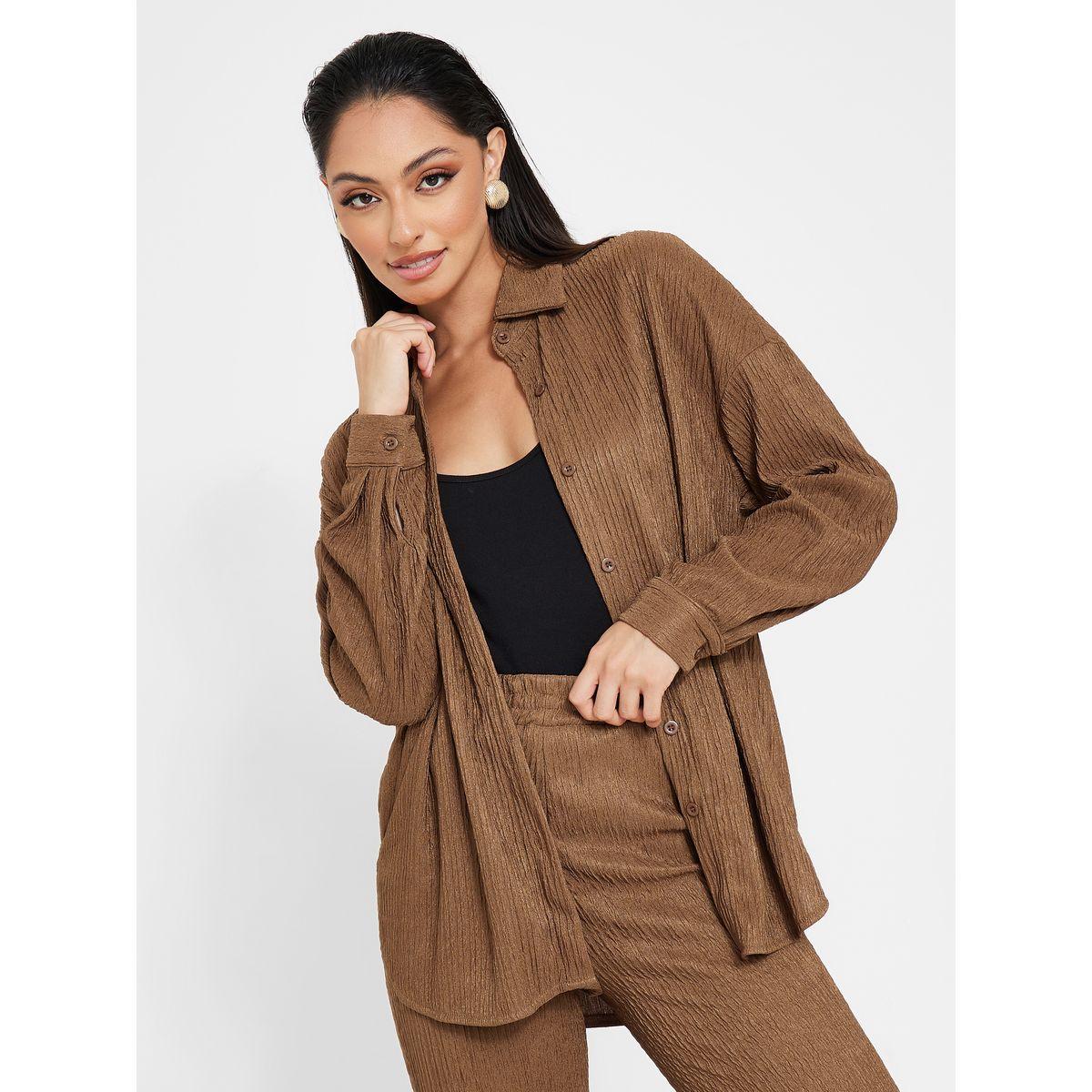 Styli Crinkled Longline Shirt & Trouser Co-Ord Set-women-clothing-coordsets-image-2