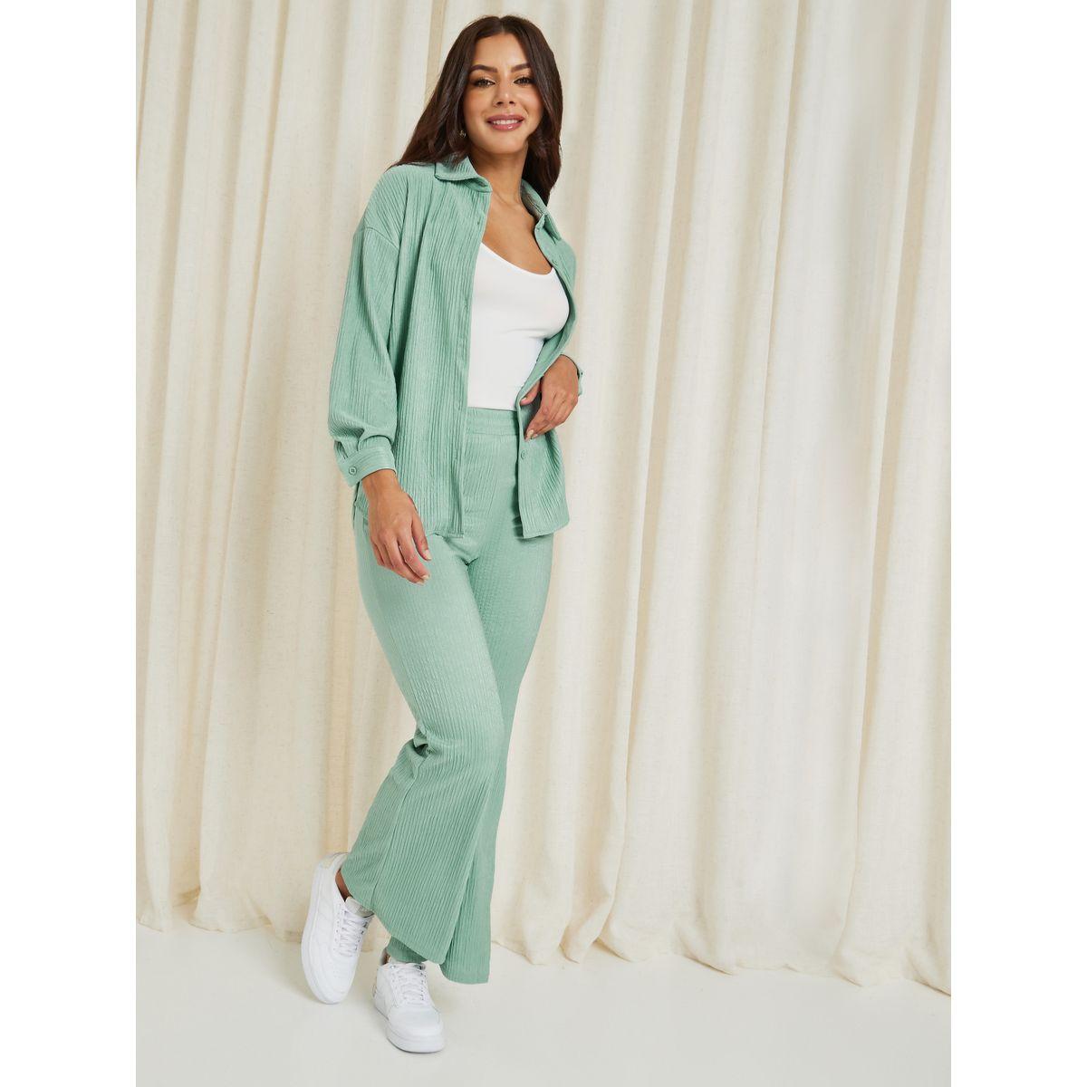 Styli Solid Oversized Hi-Low Hem Shirt And Flared Trouser Set-women-clothing-coordsets-image-1