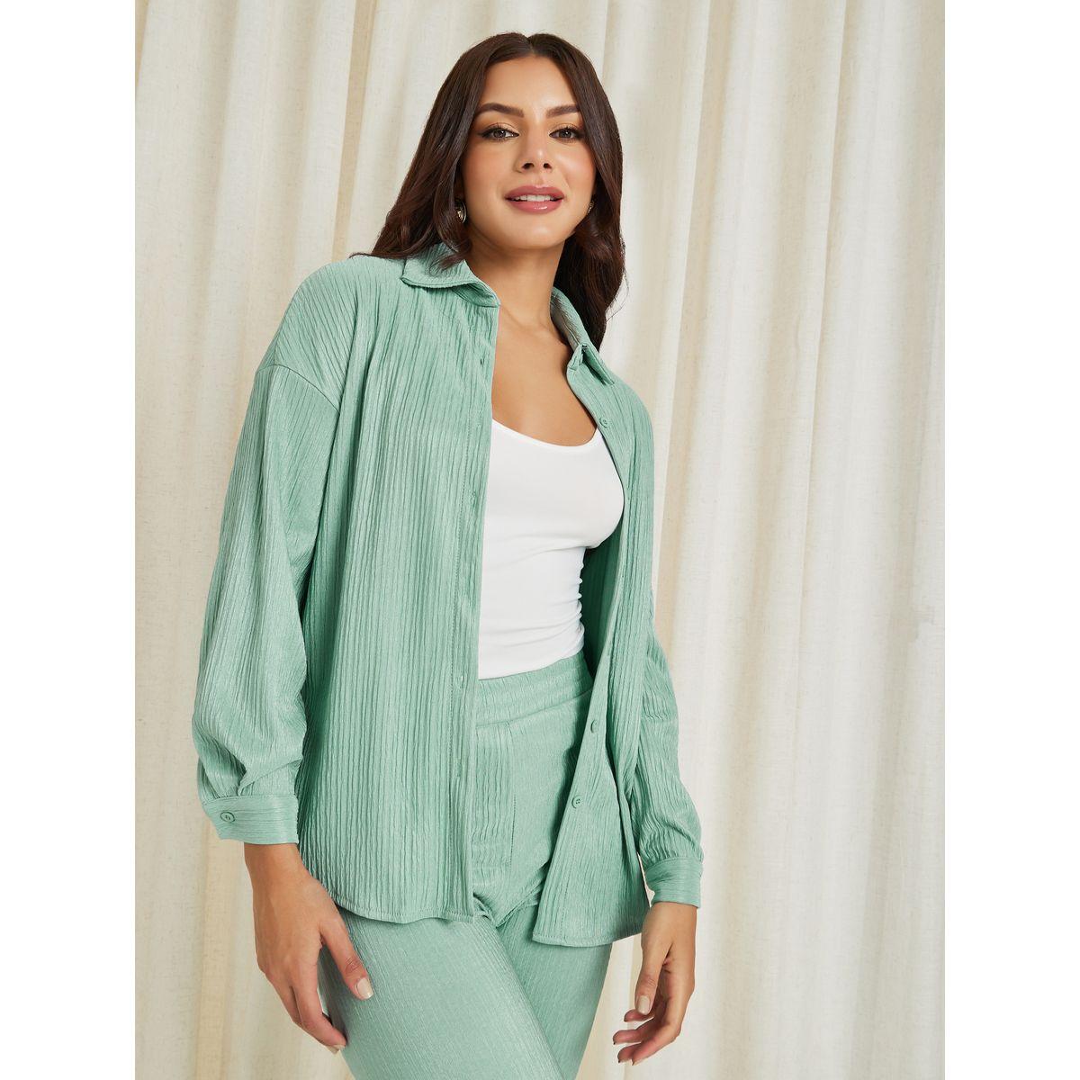 Styli Solid Oversized Hi-Low Hem Shirt And Flared Trouser Set-women-clothing-coordsets-image-2