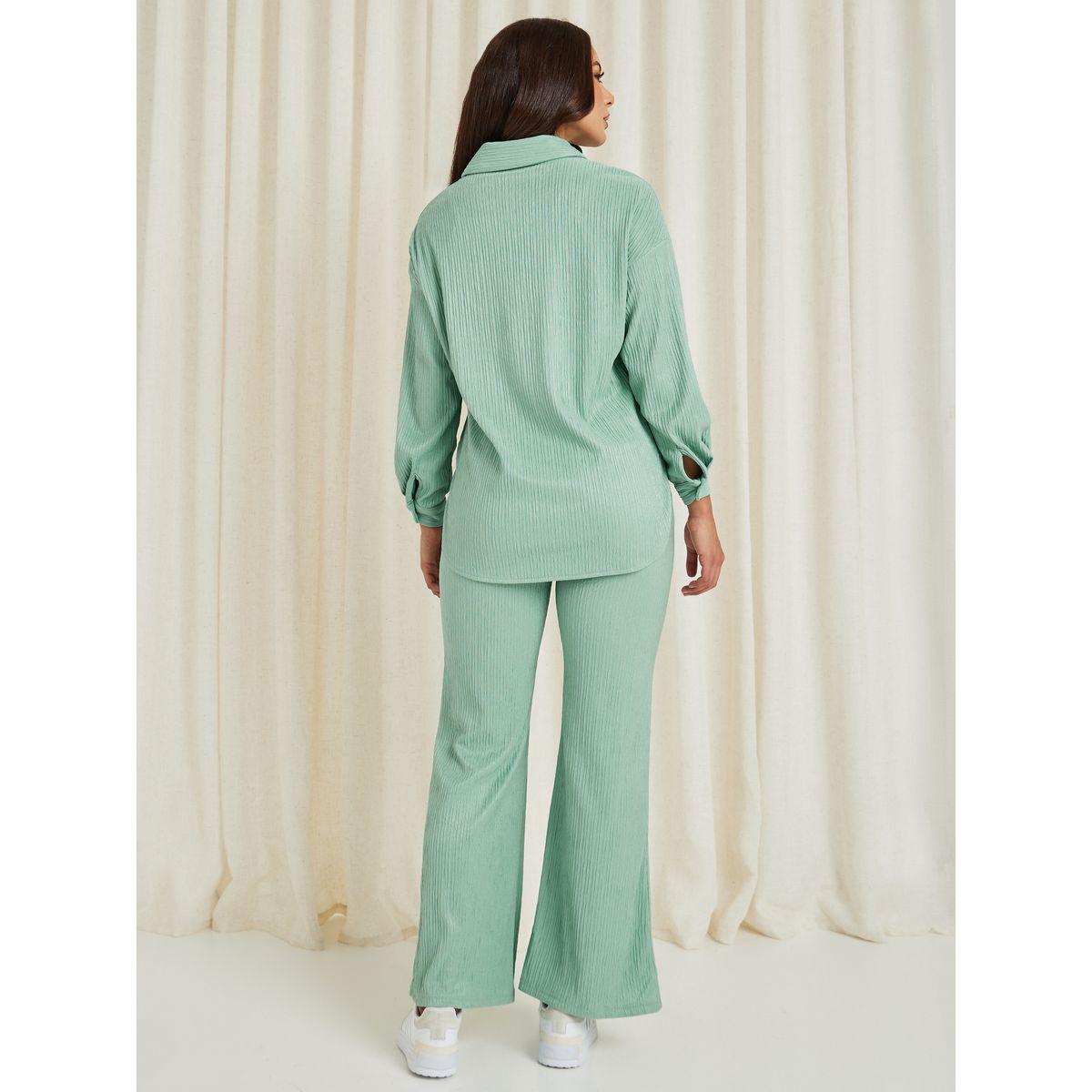 Styli Solid Oversized Hi-Low Hem Shirt And Flared Trouser Set-women-clothing-coordsets-image-6