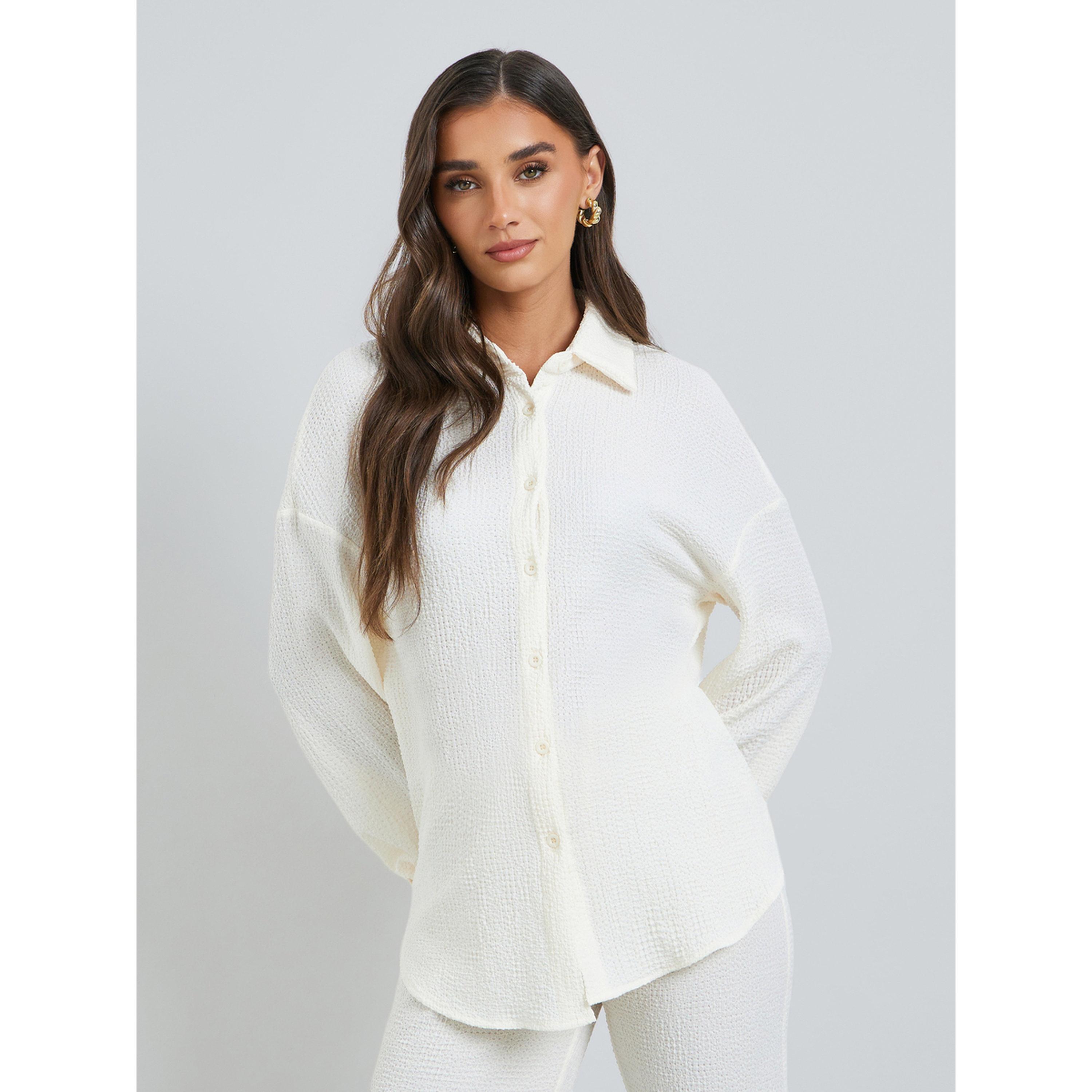 طقم منسق من قميص وبنطال بملمس بارز للنساء-women-clothing-coordsets-image-2