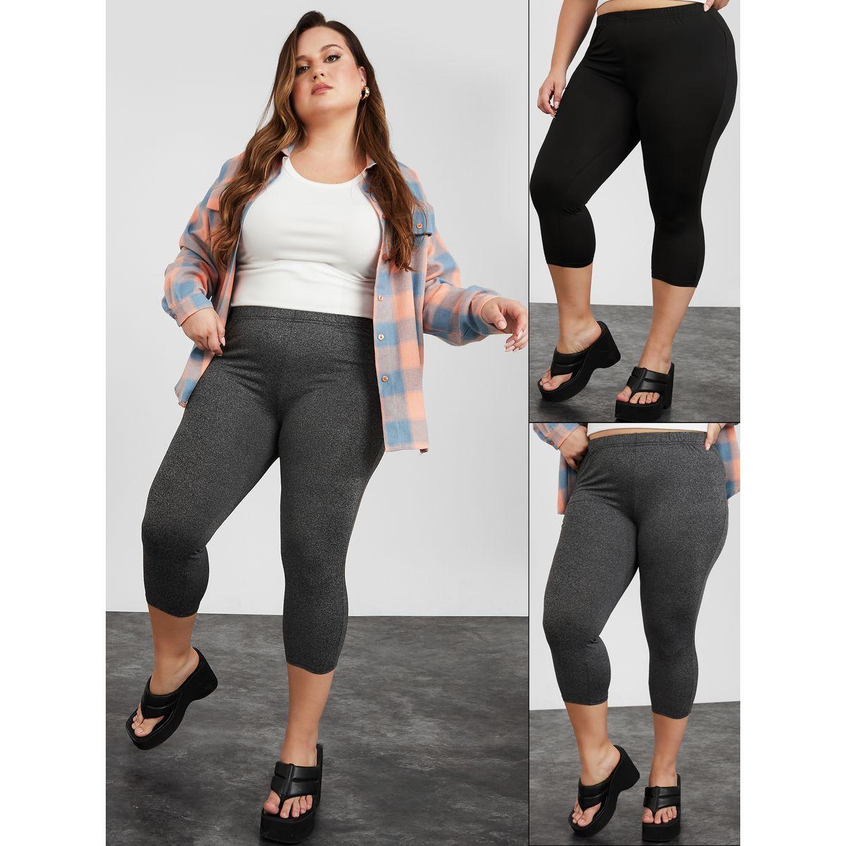 Styli Pack of 2 - Plus Solid 3/4 Leggings -women-clothing-bottoms-leggings-image-1