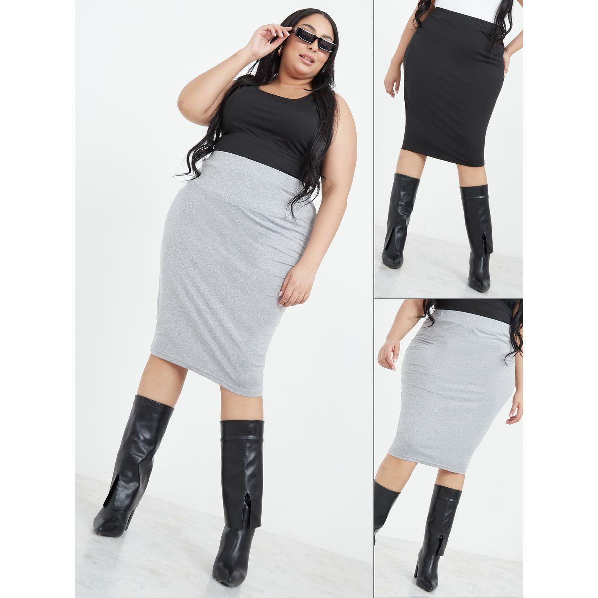 Styli Plus Pack of 2 - Fitted Pencil Midi Skirt-women-clothing-bottoms-skirts-image-1