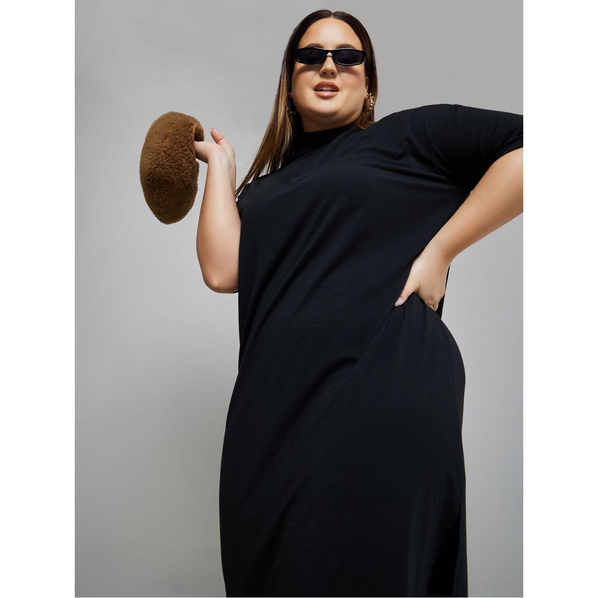Styli Plus Short Sleeves Side Slit Detail Midi Dress-women-clothing-dresses-image-2