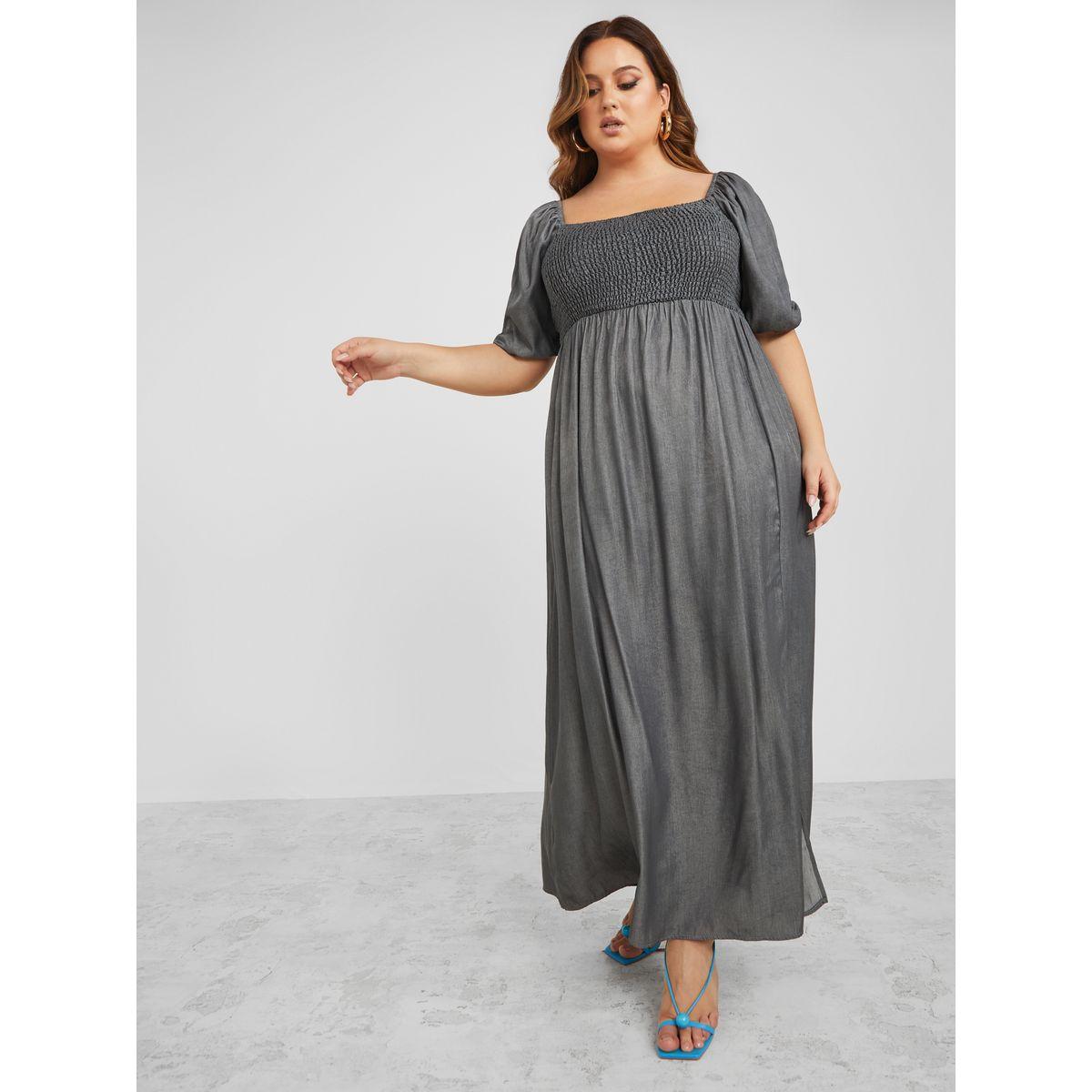 فستان طويل مزين بشق واكمام مكبلة-women-clothing-dresses-image-1