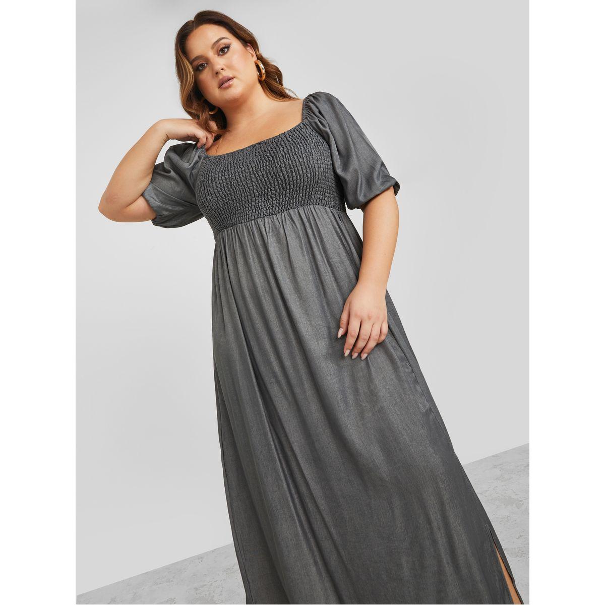فستان طويل مزين بشق واكمام مكبلة-women-clothing-dresses-image-2