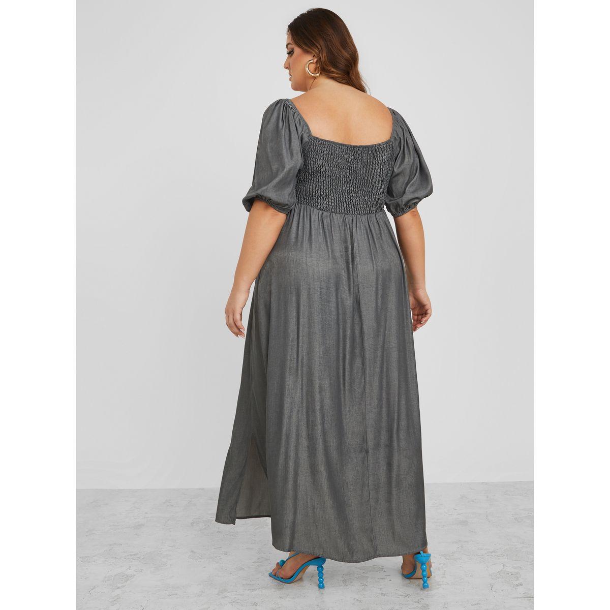 فستان طويل مزين بشق واكمام مكبلة-women-clothing-dresses-image-4