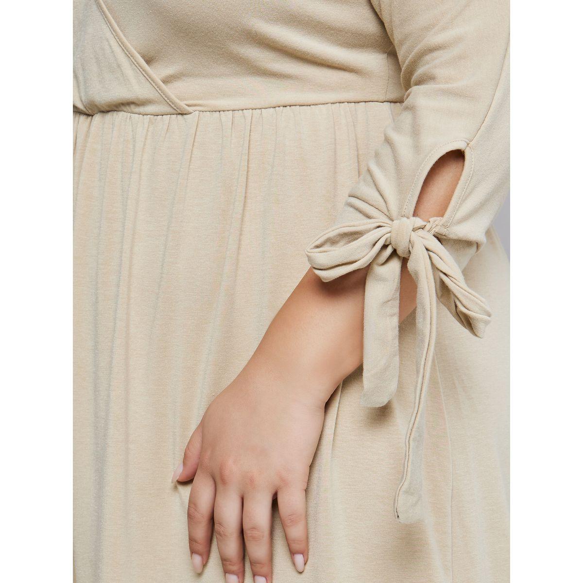 Styli Plus 3/4 Tie Cuff Sleeves Knee Length Dress-women-clothing-dresses-image-3