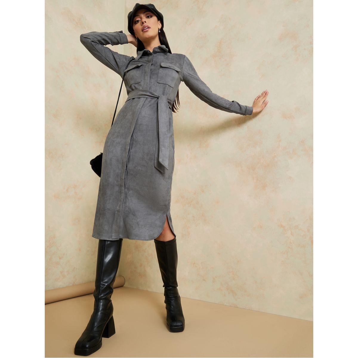 فستان ميدي مع جيوب بطية واكمام طويلة-women-clothing-dresses-image-1